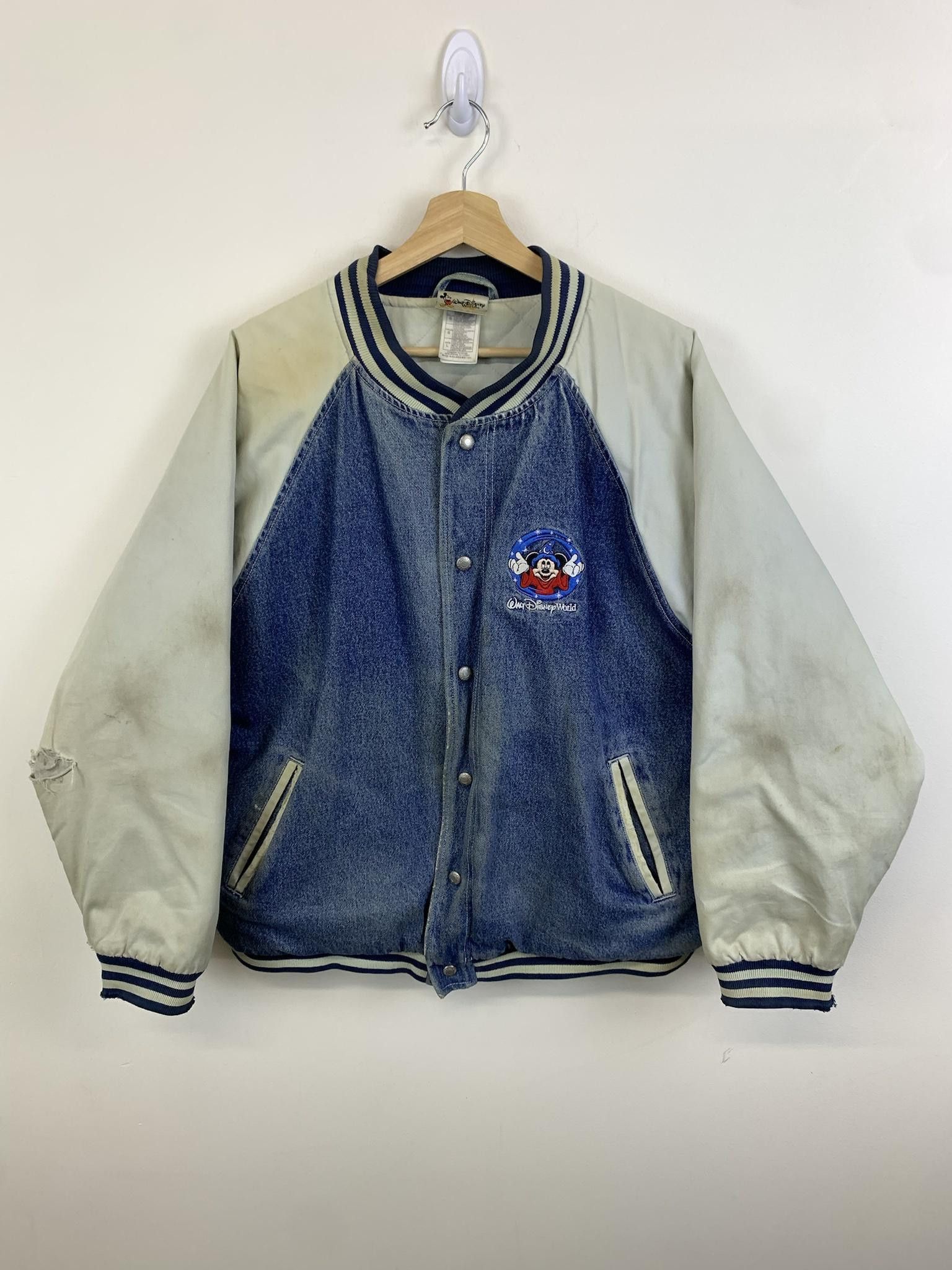 image of Walt Disney World Epcot Mickey Denim Varsity Jacket in Blue, Men's (Size Large)