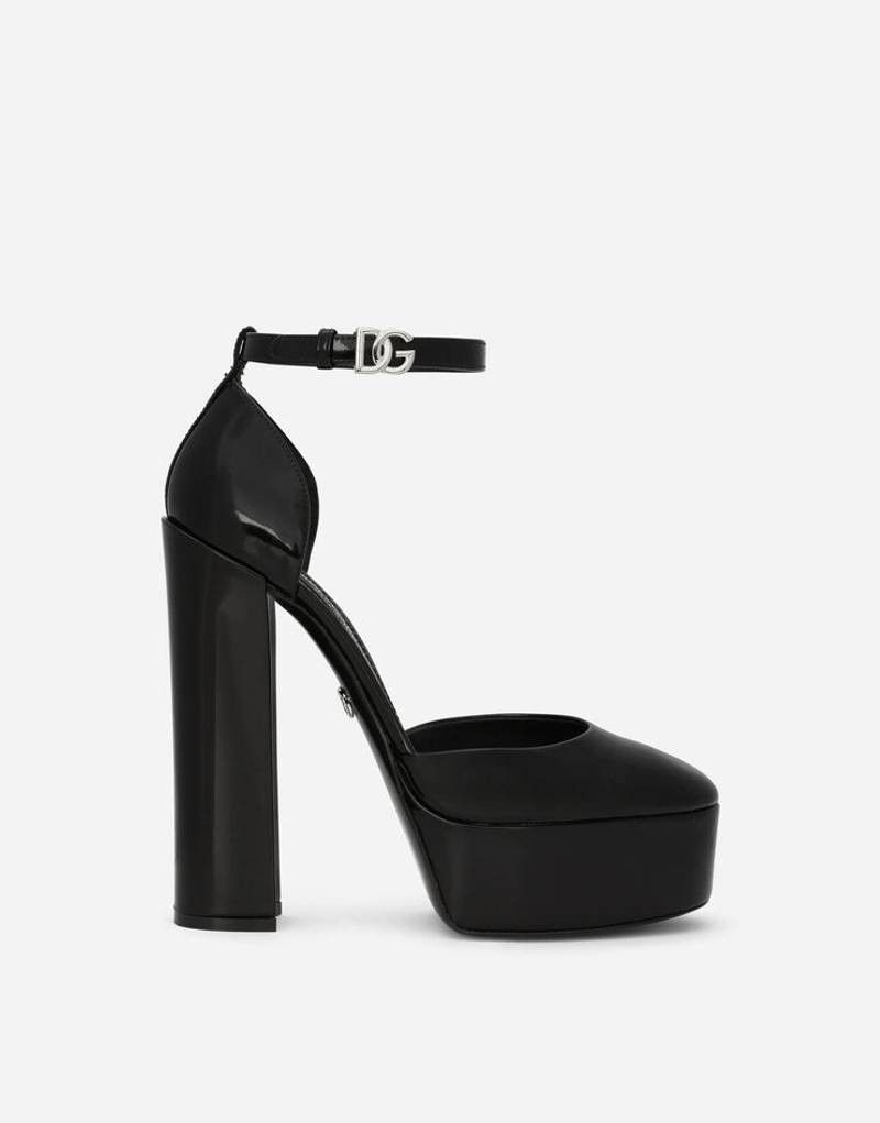 os11x0326 Polished Calfskin Platforms in Black