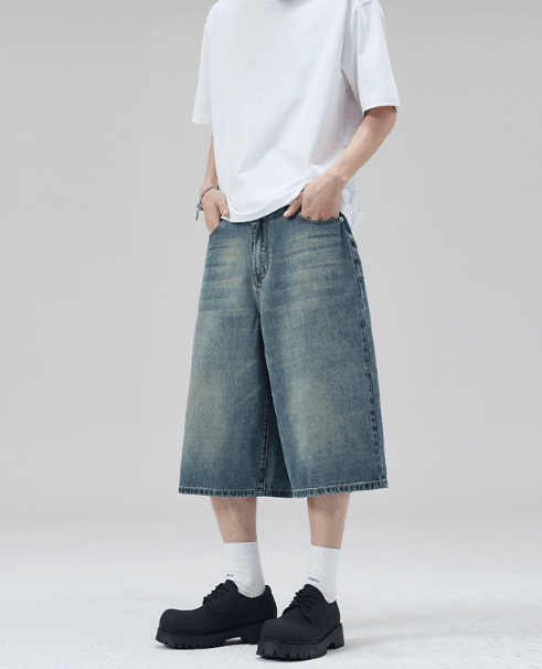Japanese Brand × Jean High street distressed wide-leg whisker loose denim shorts Size US 32 / EU 48 - 2 Thumbnail