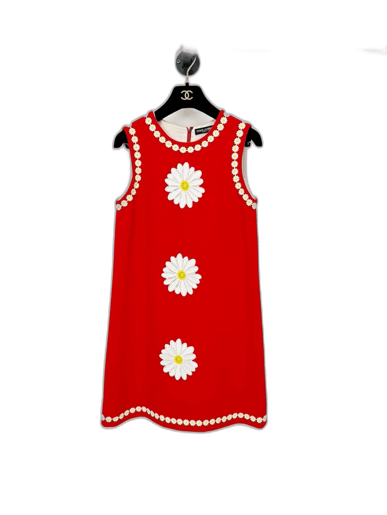 Dolce & Gabbana Red Wool Silk Dress with Flowers Size M / US 6-8 / IT 42-44 - 1 Thumbnail
