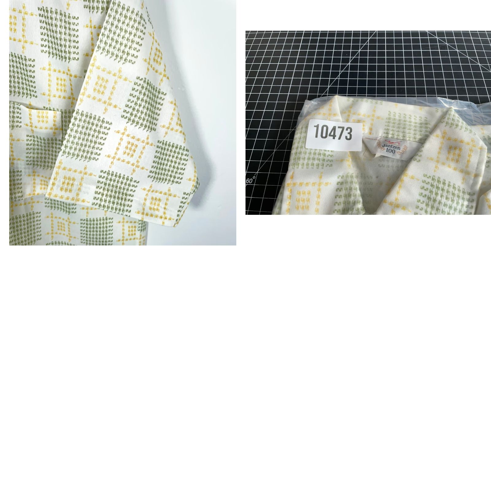Jantzen VINTAGE Jantzen Polo Shirt Men L White Green Check 70s 90s Retro Large Collar Size US L / EU 52-54 / 3 - 9 Thumbnail