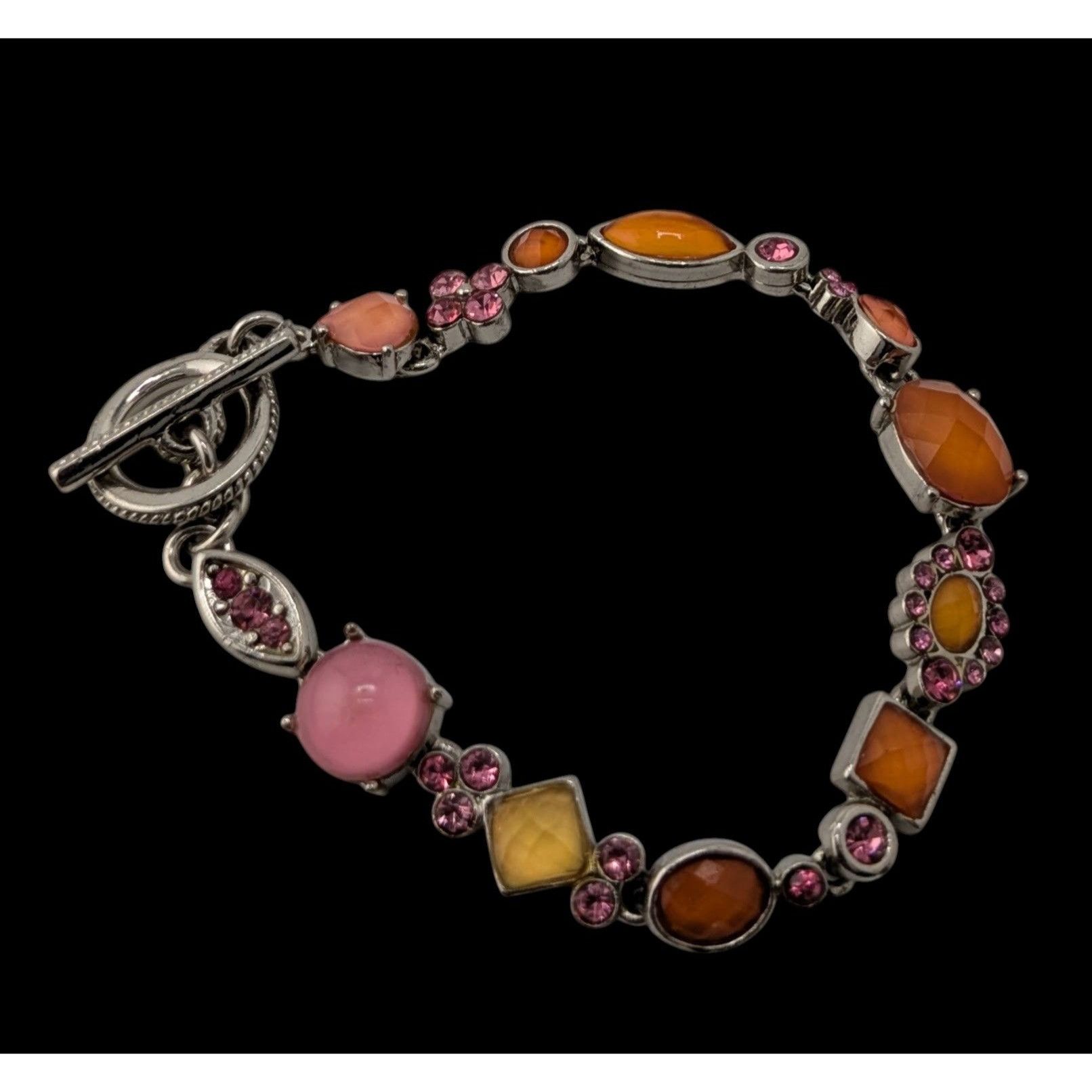 Other Vintage Retro Pink And Orange Floral Multi-Stone Toggle Brac Size ONE SIZE - 2 Thumbnail