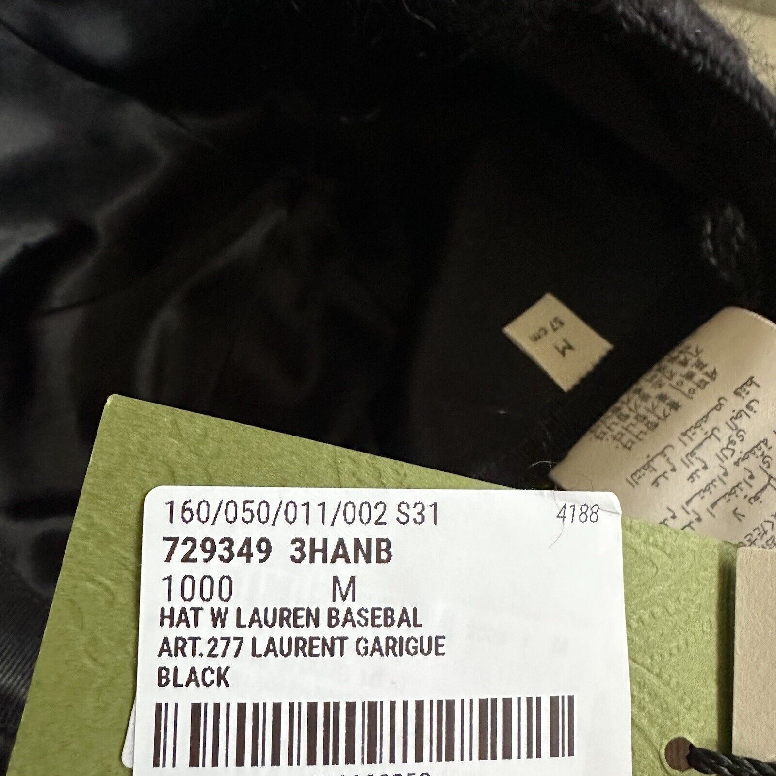 NWT GUCCI MOHAIR-BLEND BASEBALL CAP SZ M BLACK 100% Authenti