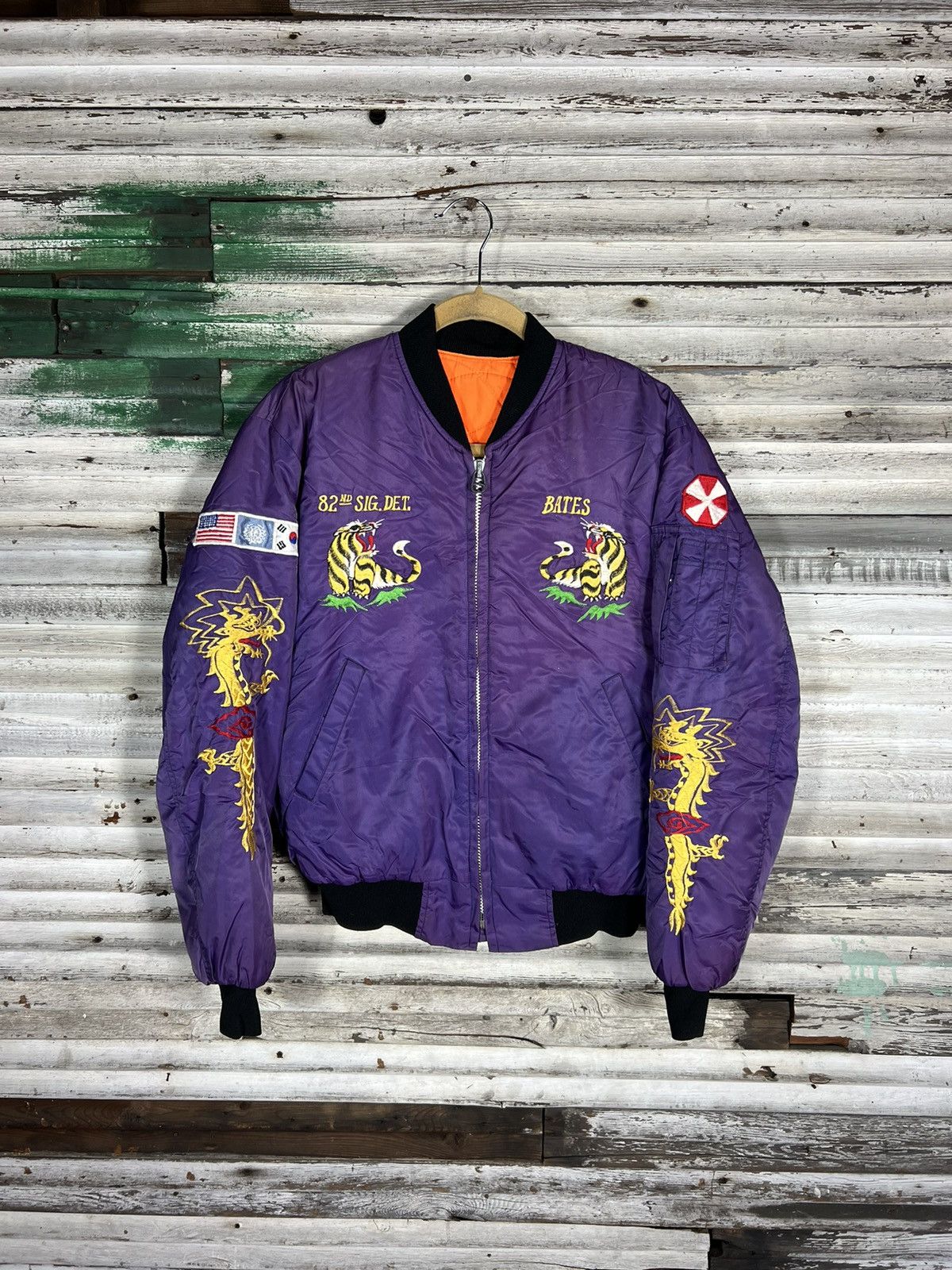 image of Vintage Korea Souvenir Bomber Jacket in Purple, Men's (Size Large)