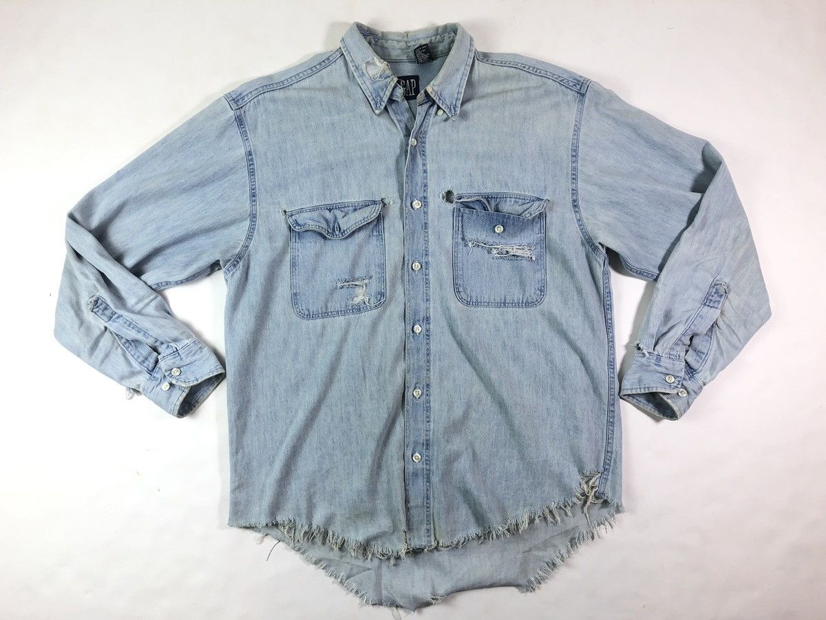Gap × Vintage Vintage 90s Gap Light Wash Made in USA Distressed Shirt Size US M / EU 48-50 / 2 - 13 Thumbnail