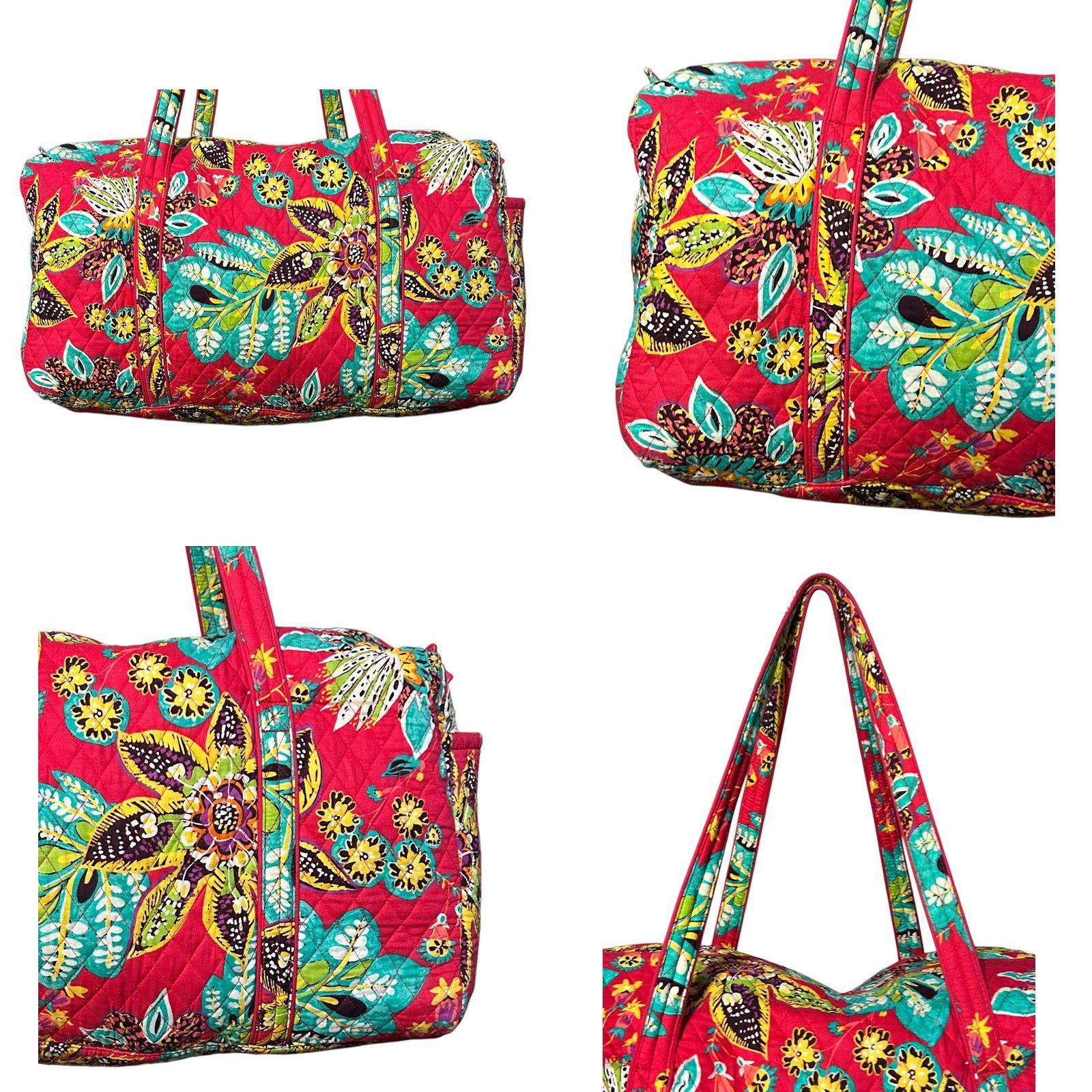 Vintage Vera Bradley Weekender Large Travel Duffel Bag Rumba Red Teal Floral Women's Luggage - Symphony In Hue Pattern Quilted Bag Size ONE SIZE - 9 Thumbnail