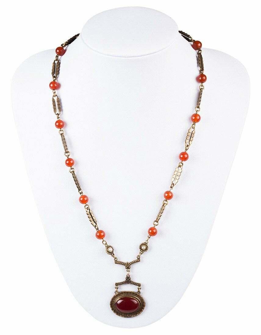 Designer Czech Brass and Carnelian Necklace Size ONE SIZE - 4 Thumbnail