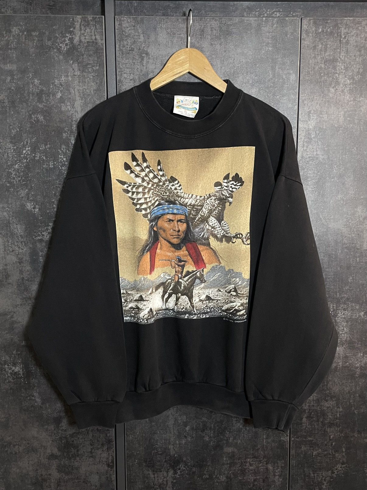 Vintage Vintage 90s Native American Boxy Sweatshirt 3D Emblem Harley Size US XL / EU 56 / 4 - 1 Thumbnail