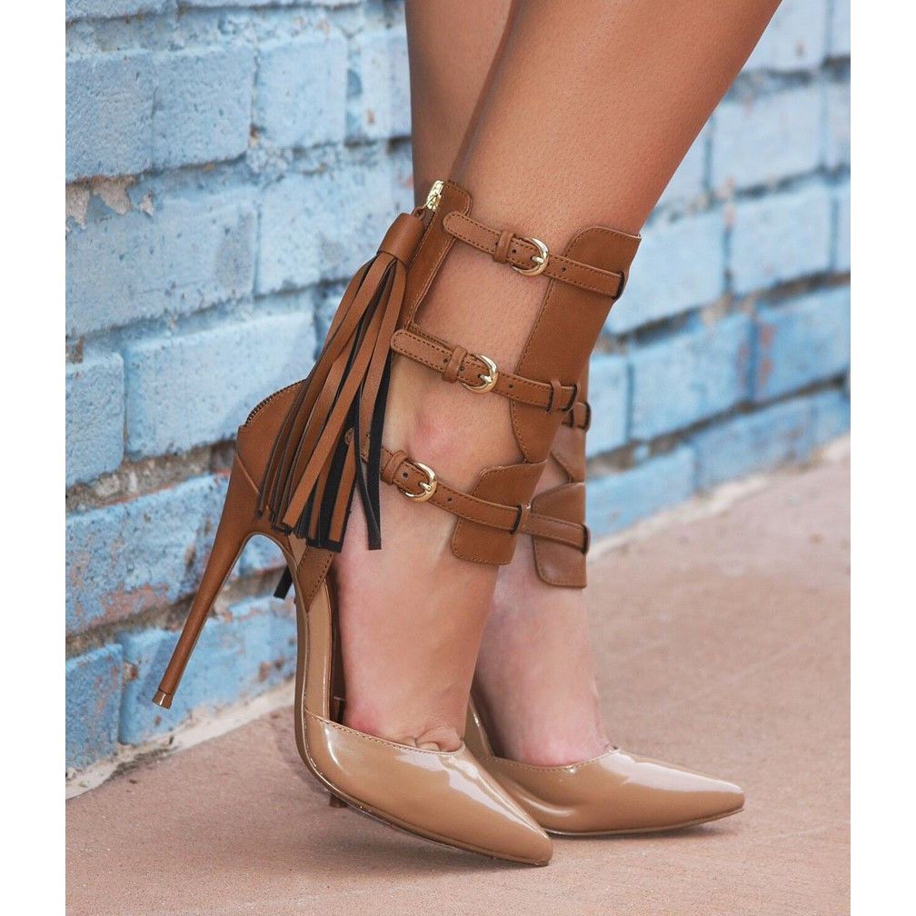 Other Nelly Bernal Dolores Cognac Pointy Toe Ankle Shield Pump Zip Size US 11 / IT 41 - 8 Thumbnail
