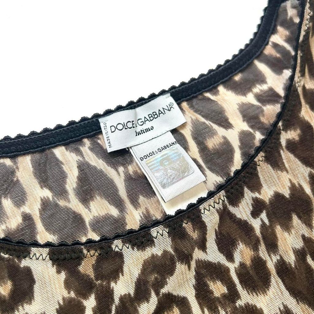 Dolce & Gabbana y2k D&G brown mesh leopard print short sleeve top Size S / US 4 / IT 40 - 3 Thumbnail