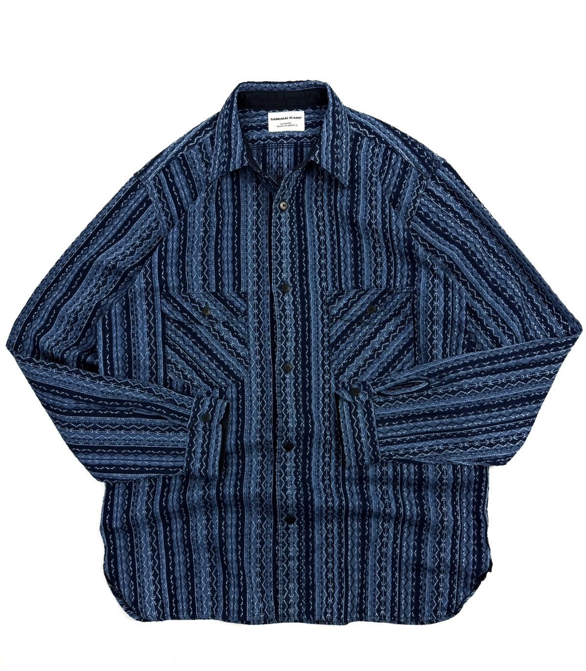 Samurai Jeans Samurai Jeans Japanese Indigo Sashiko Stripe Work Shirt rare Size US XXL / EU 58 / 5 - 2 Thumbnail