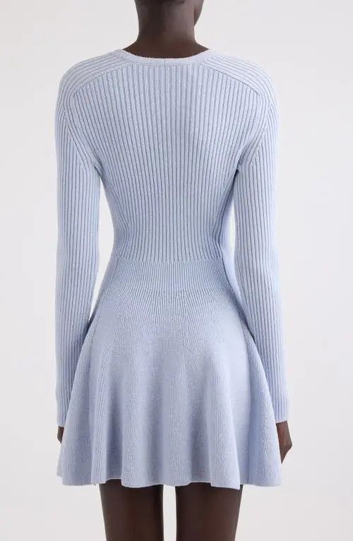 Balmain o1s1wg111225 Long Sleeve Ribbed Sweater Dress in Blue Size S / US 4 / IT 40 - 3 Thumbnail