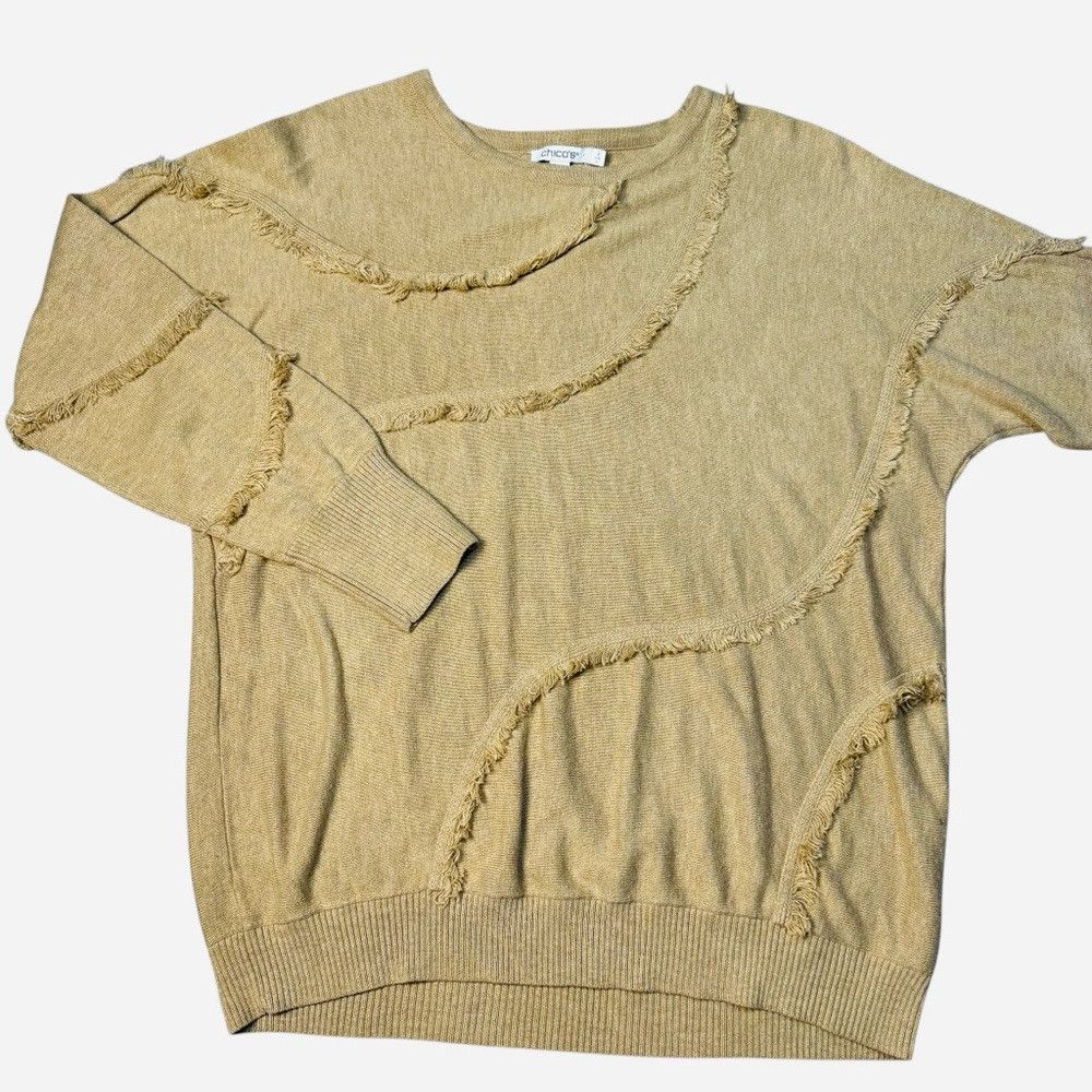 Chicos NWT New Chico's Tan Fringe Sweater Size 2 US L Size L / US 10 / IT 46 - 4 Thumbnail