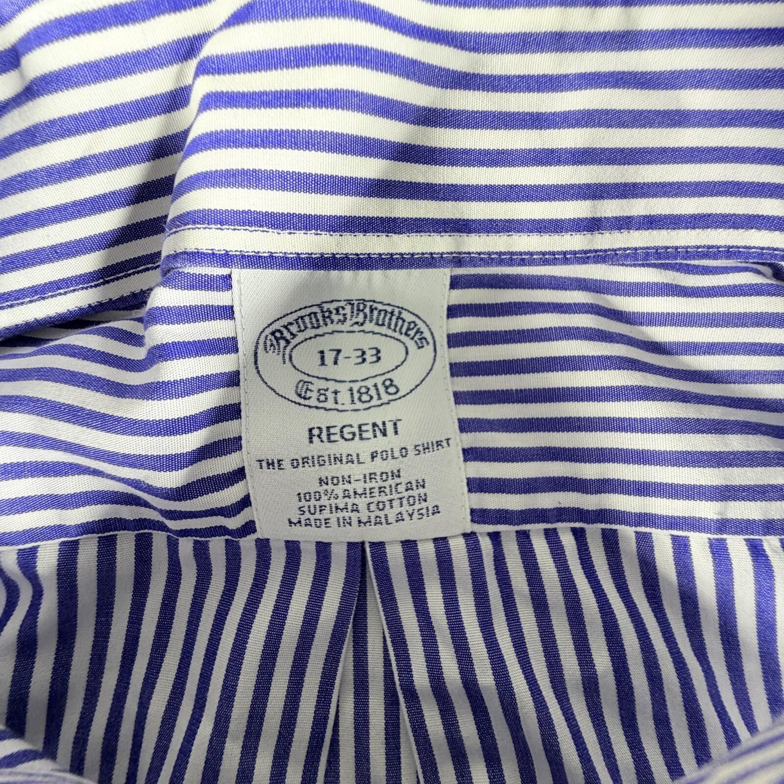 Brooks Brothers Brooks Brothers Shirt Men's 17-33 Blue Non-Iron Striped Size 42R - 7 Thumbnail