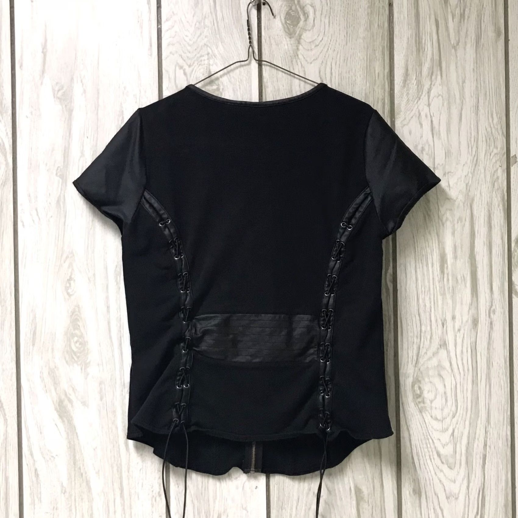 Harley Davidson Harley-Davidson Women Black On Black Trim Lace-Up Back Zip Short Sleeve Top L Shirt Blouse Size L / US 10 / IT 46 - 2 Thumbnail