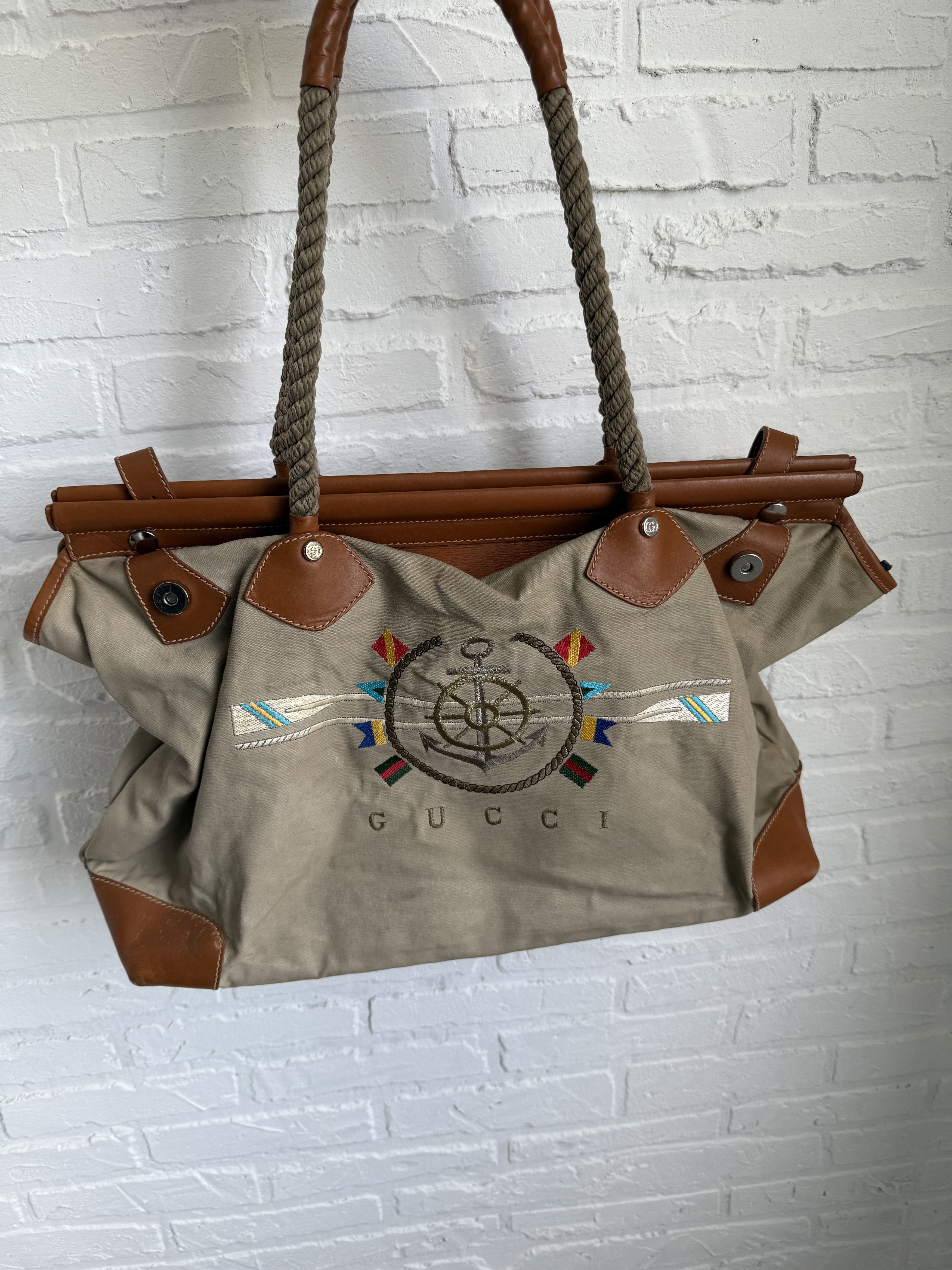 Gucci Vintage 80s Gucci canvas leather tote bag Sail Nautical Size ONE SIZE - 2 Thumbnail