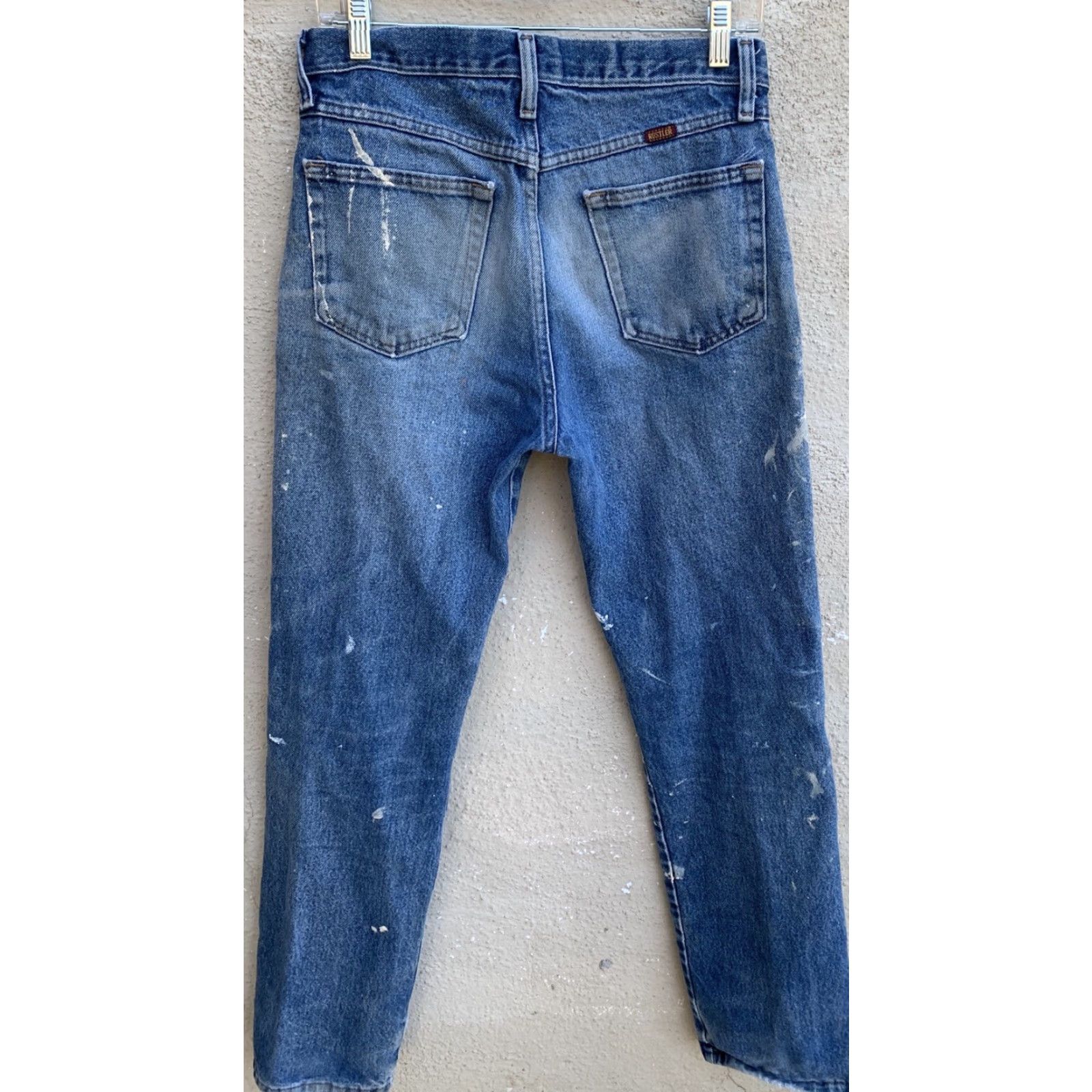 Vintage Rustler Jeans Distressed Paint Spots Faded 30 X 32 32 X 32 Denim Cotton Belt Loops 5-Pocket Men Jeans Cowboy Theme Mens Size US 32 / EU 48 - 6 Thumbnail