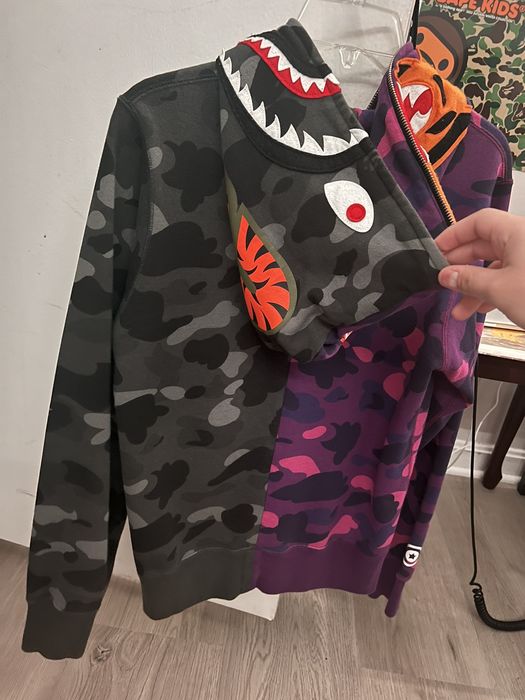 Color camo half and discount half shark full zip hoodie