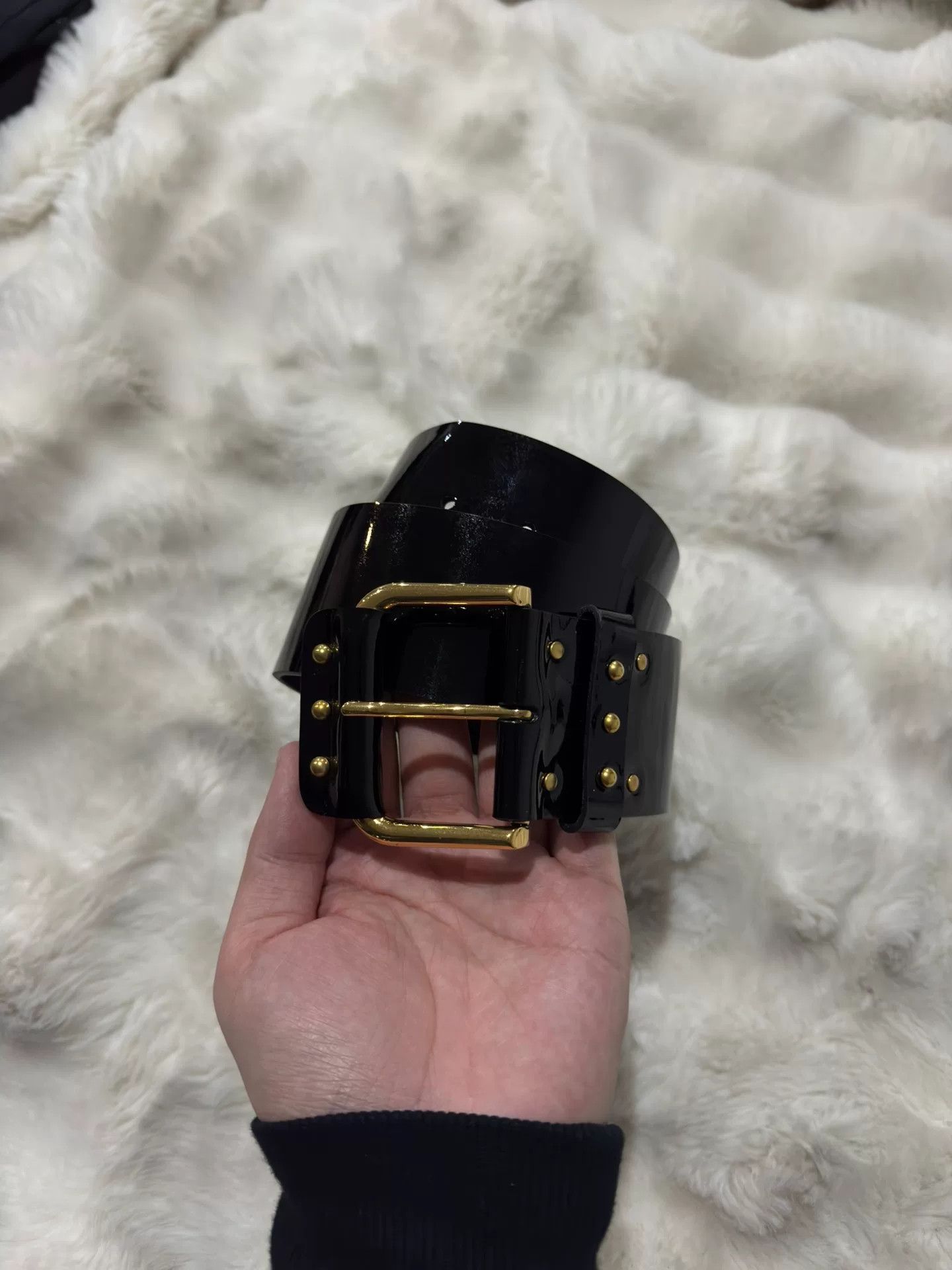 Saint Laurent YSL Black Gold Belt Size 80