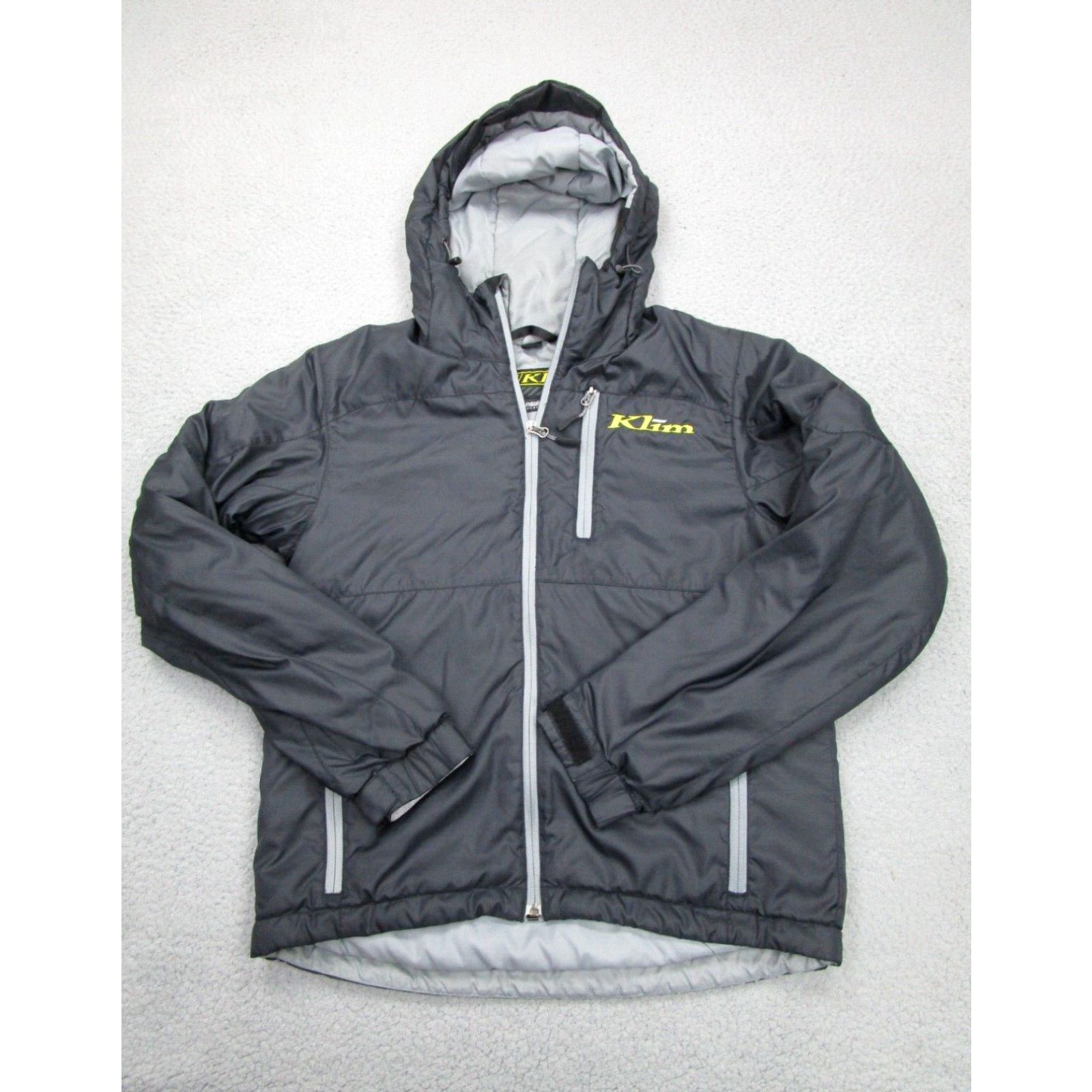 image of Vintage Klim Jacket Mens M Black Torque Zip Hooded Insulated Coat Thinsulate Medium in White