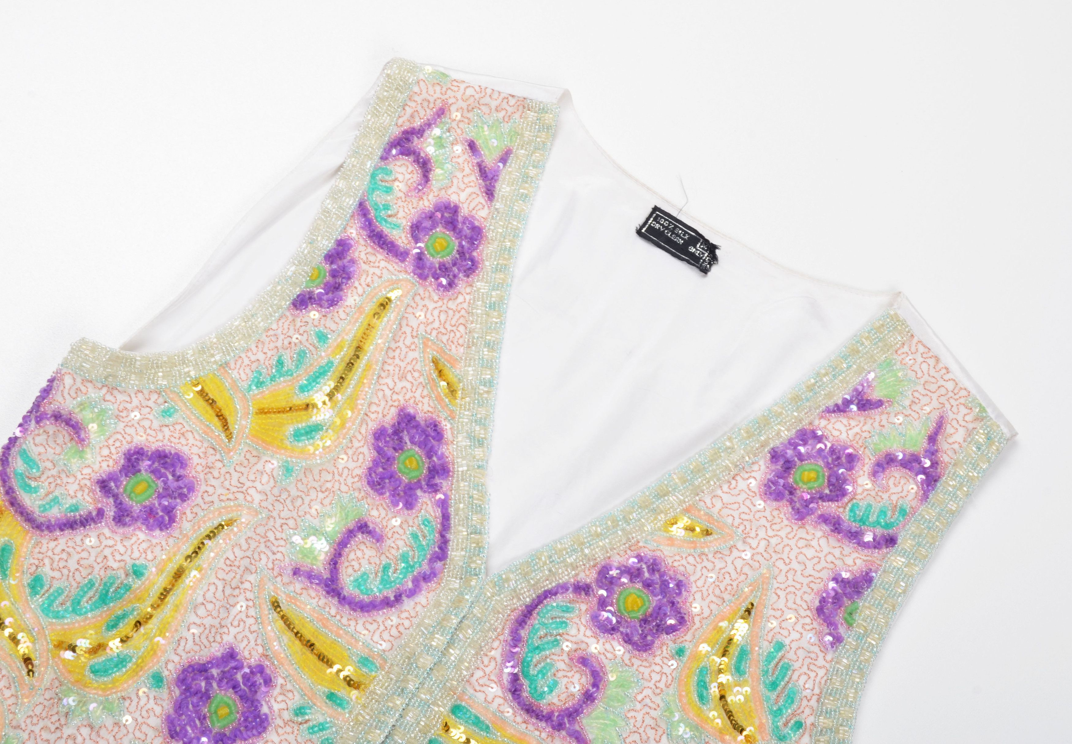 Vintage Vintage Full Beaded Sparkle Floral Silk Vest Size M / US 6-8 / IT 42-44 - 4 Thumbnail