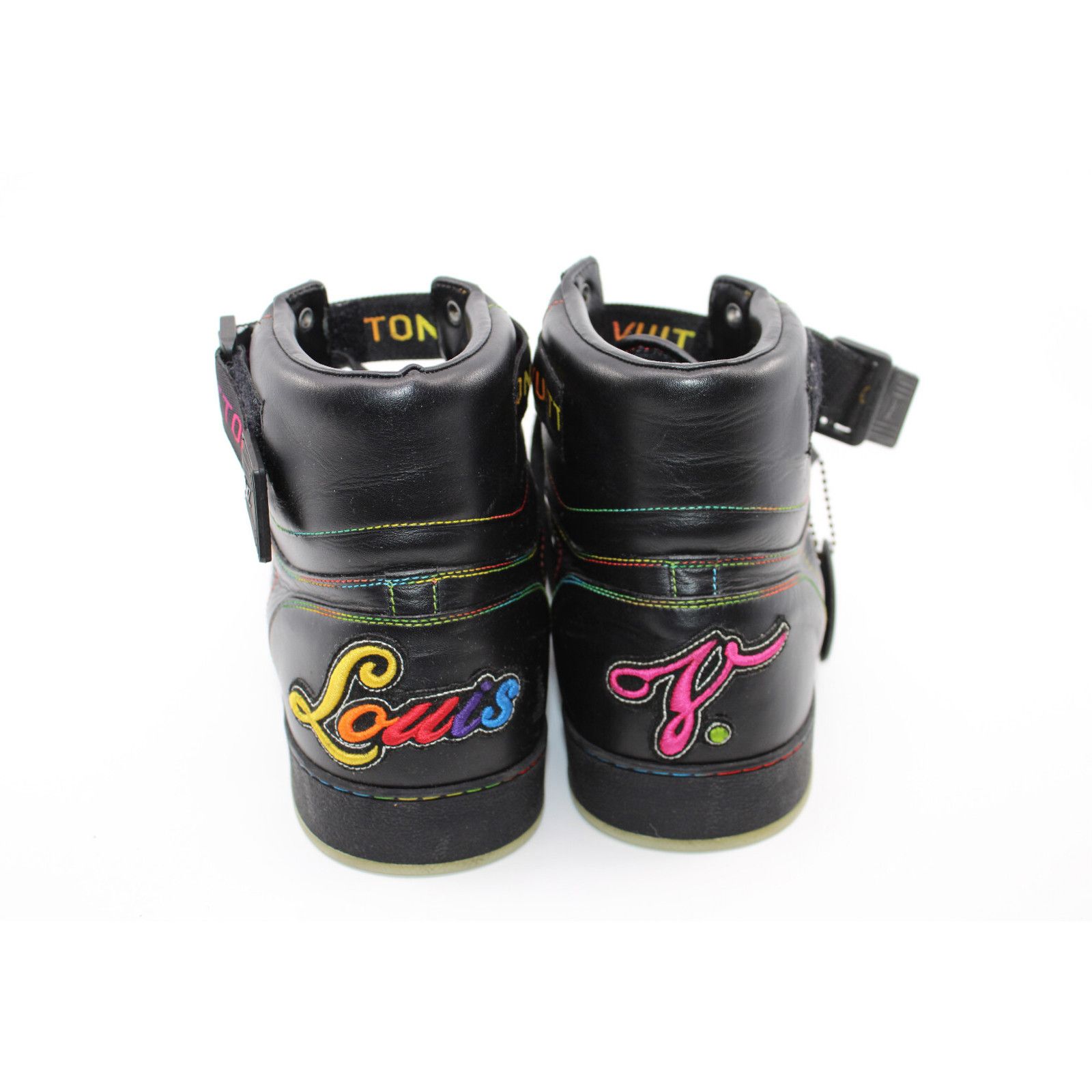 Louis Vuitton LOUIS VUITTON Rivoli Black Rainbow Calfskin Sneakers LV 9.5 Size US 10.5 / EU 43-44 - 4 Thumbnail