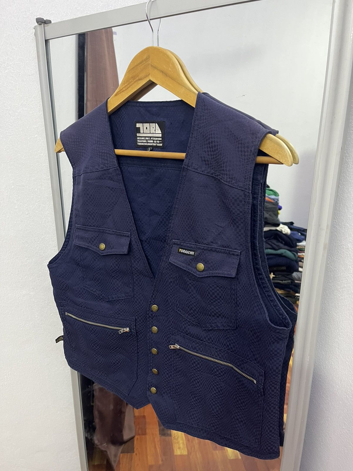 Japanese Brand Toraichi Japan Checkered Work Vest Utility Navy Size US M / EU 48-50 / 2 - 2 Thumbnail