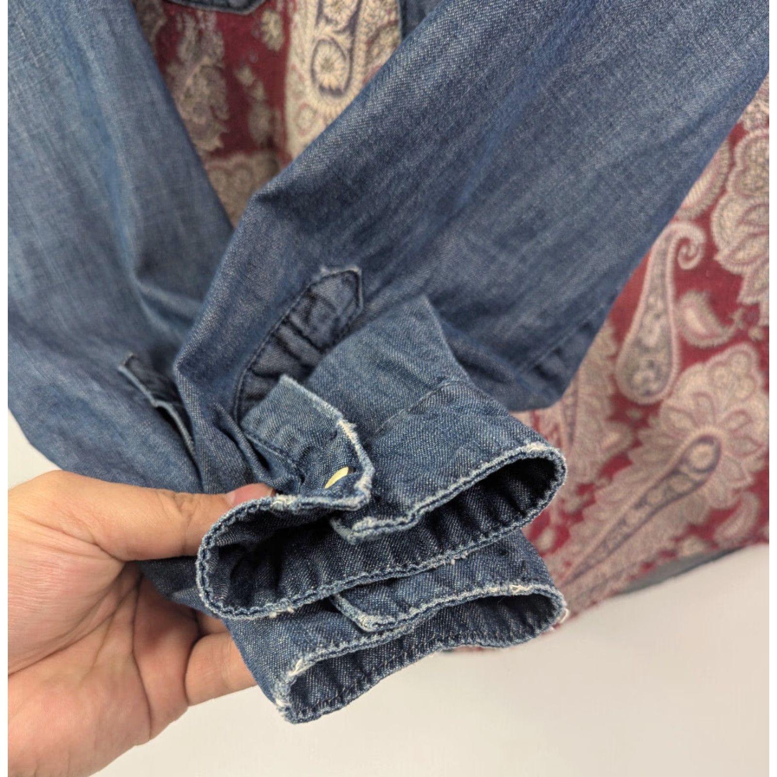 Zara Zara Shirt Men Denim Blue Paisley Long Sleeve Button-Up Slim Fit M Snap Collar Casual Travel Western Pattern Paisley Tapestry Size US M / EU 48-50 / 2 - 3 Thumbnail