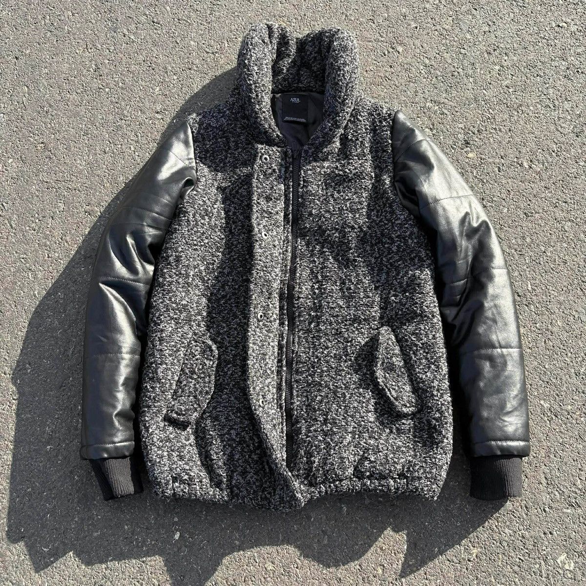 MOUSSY AZUL by MOUSSY Wool Body Jacket / Leather Sleeves Hooded Size US XXS / EU 40 - 1 Thumbnail