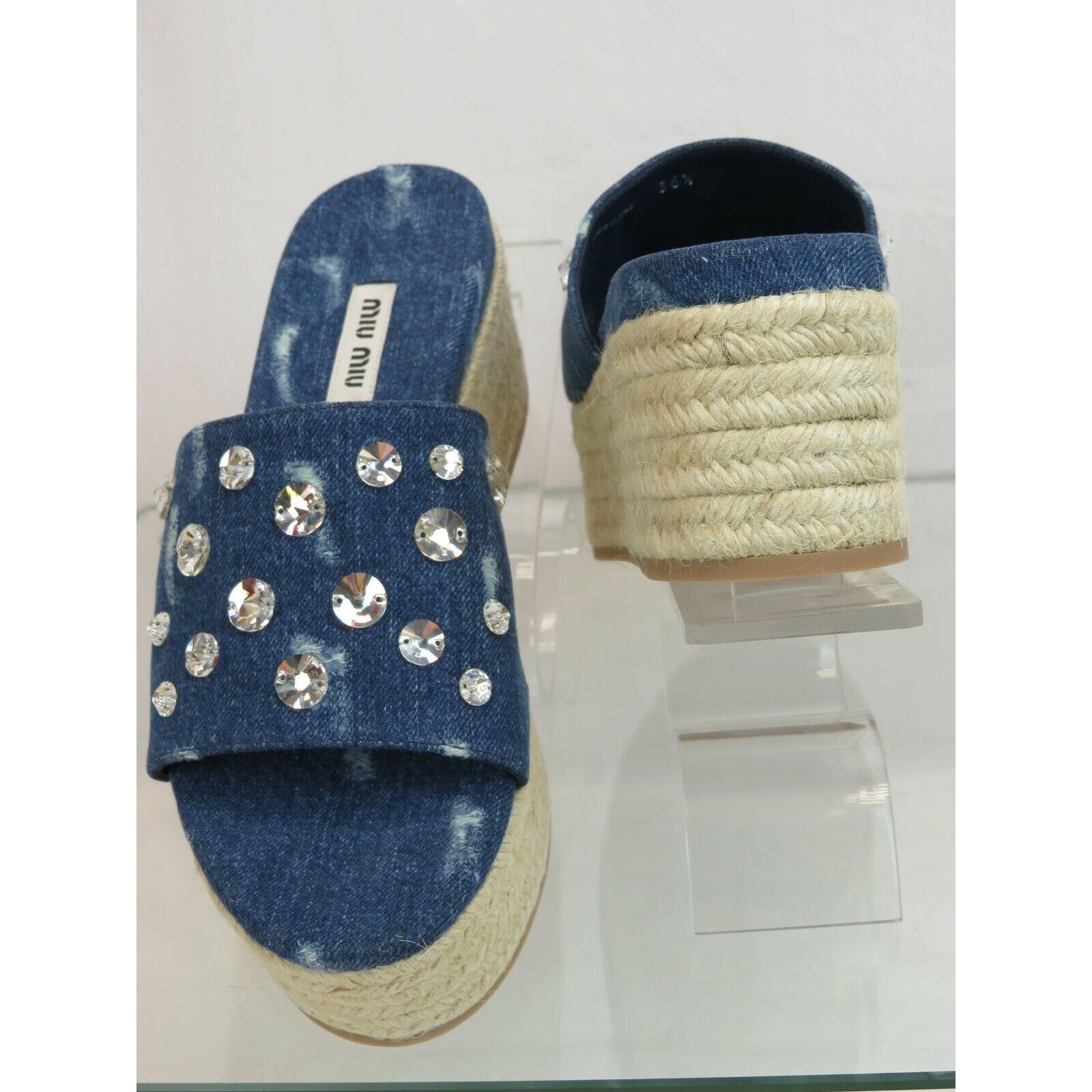 Miu Miu MIU MIU 5XX383 BLUE DENIM CRYSTALS PLATFORM ESPADRILLES 40 Size US 10 / IT 40 - 7 Thumbnail