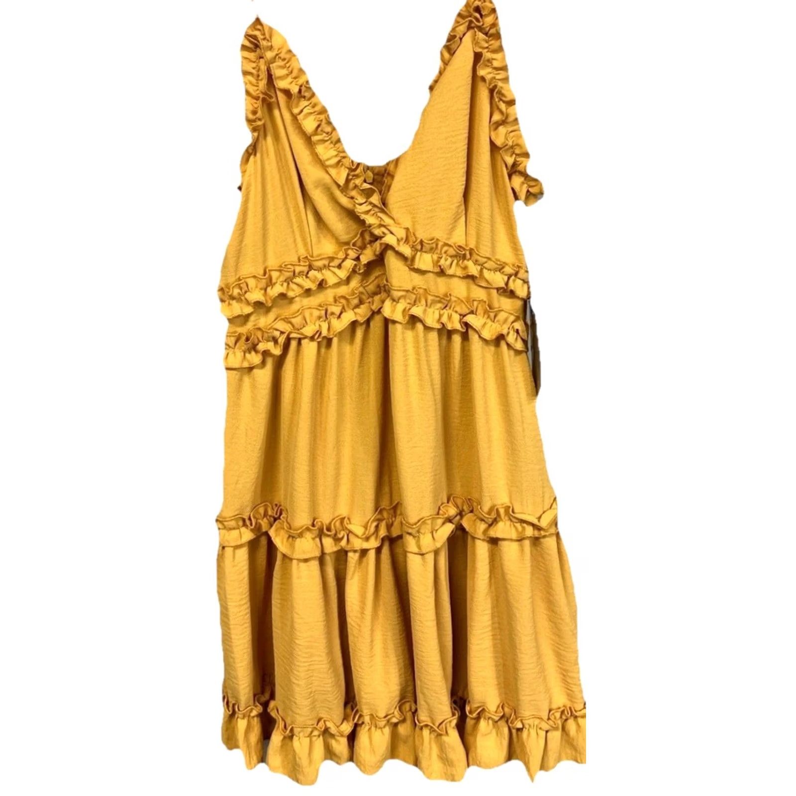 Vintage IRIS Dress Mini Yellow Sleeveless Spaghetti Strap Ruffled Tiered Fit & Flare Floral Casual L Women Size L / US 10 / IT 46 - 2 Thumbnail