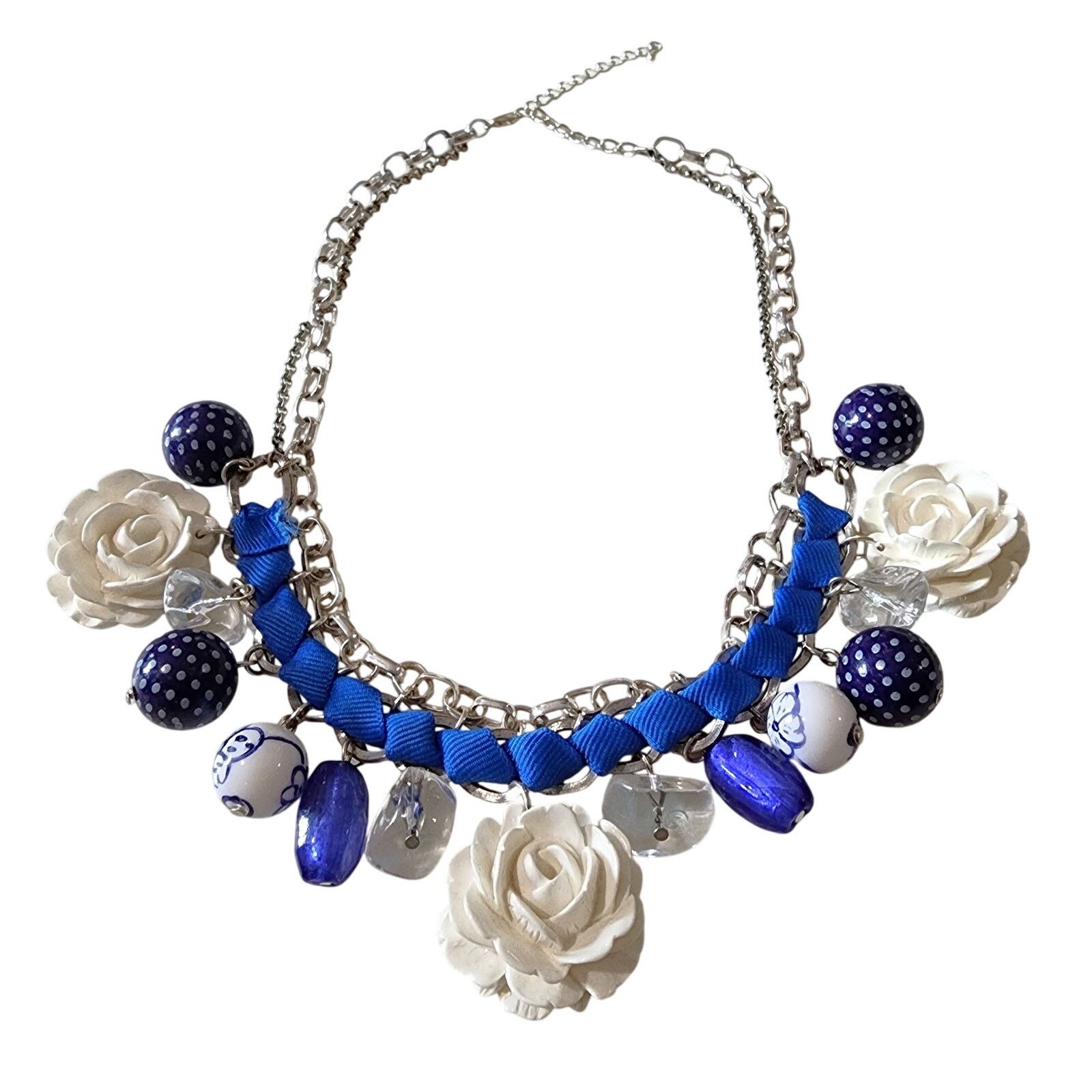 Handmade Mixed Ivory Dangle Bead Rose Charm Statement Bib Necklace Size ONE SIZE - 3 Thumbnail