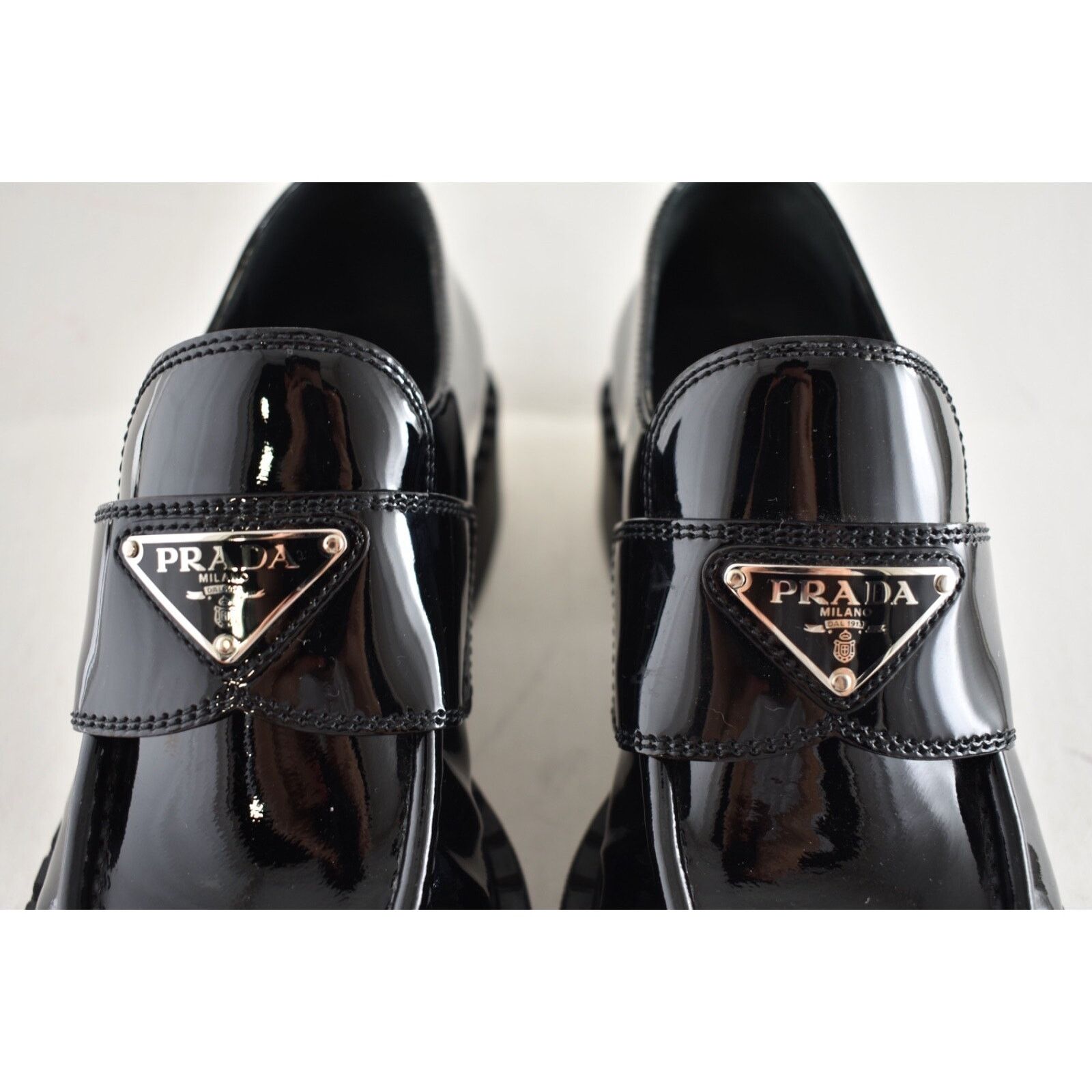 Prada Prada Chocolate Black Patent Leather Silver Logo Platform Size US 11.5 / IT 41.5 - 13 Thumbnail
