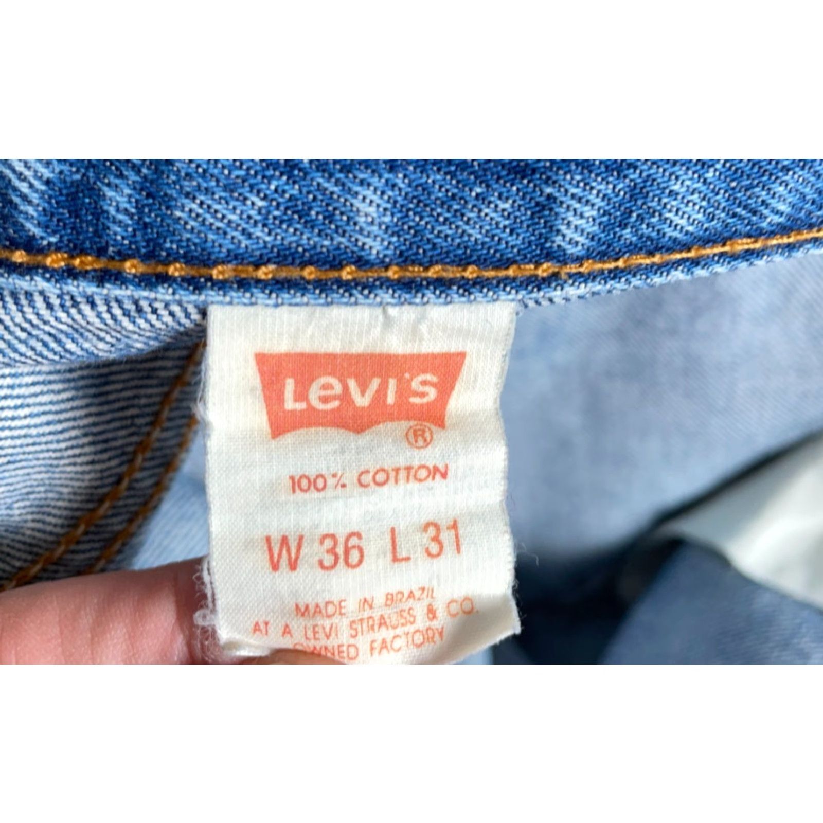 Levi's VINTAGE Levi's 505 Jeans Men's 34 x 30 Blue Distressed 90s Orange Tab Regular Straight Denim Cotton 5-Pocket Distressed Zip Fly Size US 34 / EU 50 - 4 Thumbnail