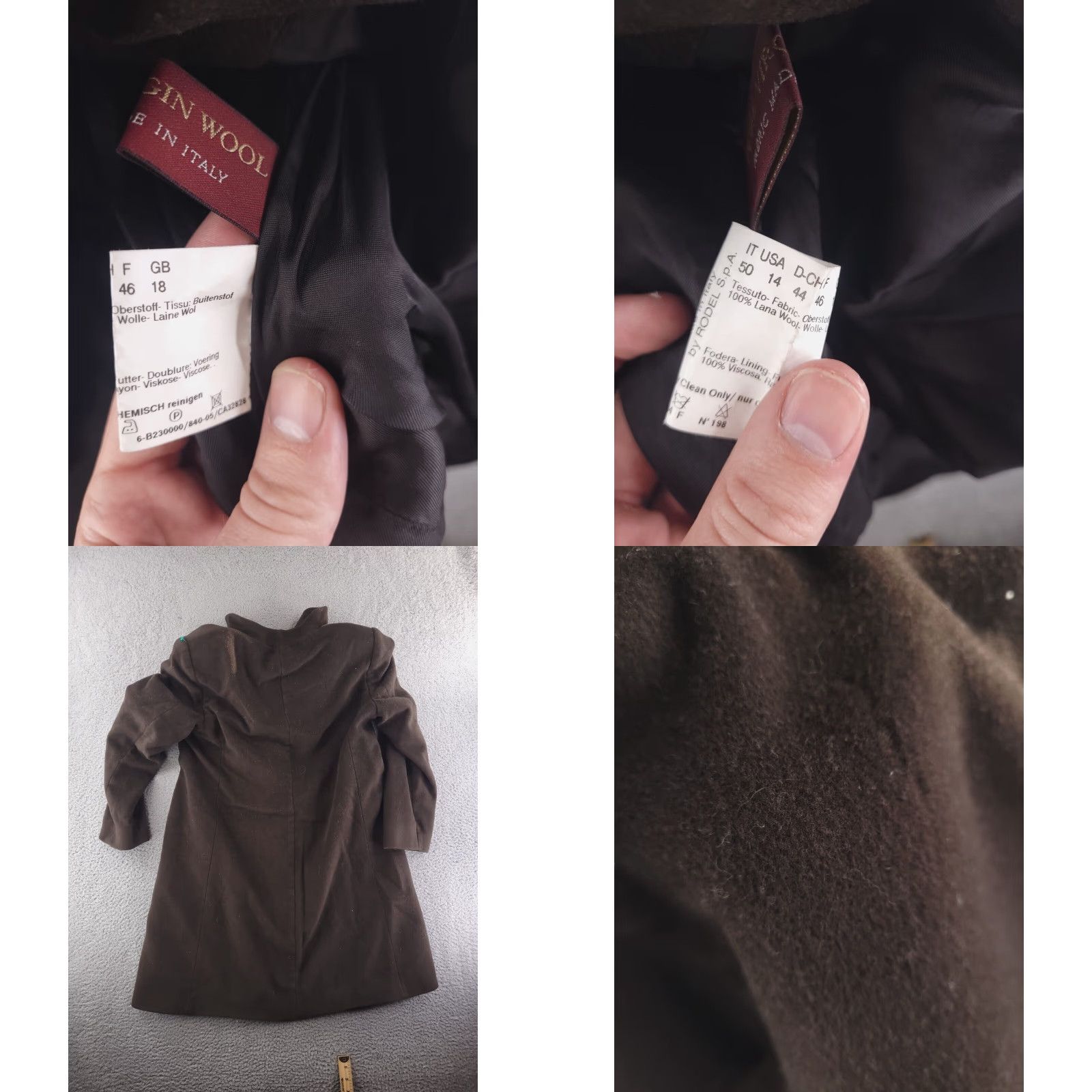 Vintage Rodel Made in Italy Coat Womens 14 Brown 100% Wool Button Trench Overcoat Size XL / US 12-14 / IT 48-50 - 8 Thumbnail