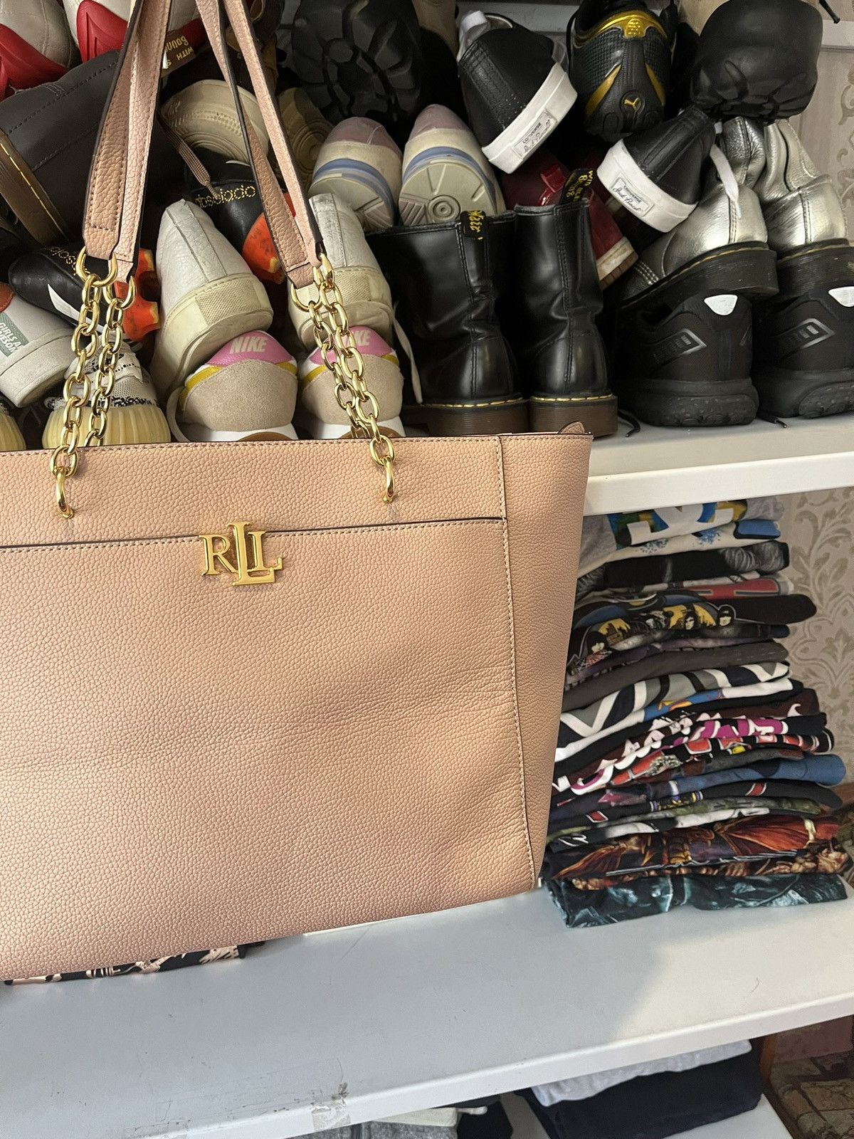 Polo Ralph Lauren LAUREN RALPH LAUREN MELLOW PINK LEATHER MEDIUM GRAB BAG Size ONE SIZE - 5 Thumbnail