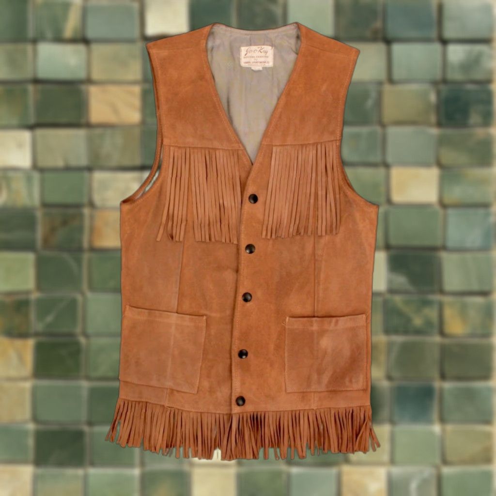 Vintage VINTAGE Men’s VTG 60s Hippy Fringe Suede Leather Vest Sz Small 36 Brown 1960s Jo-O-Kay Fringe Vest Mens Shopify Size US XXS / EU 40 - 1 Thumbnail