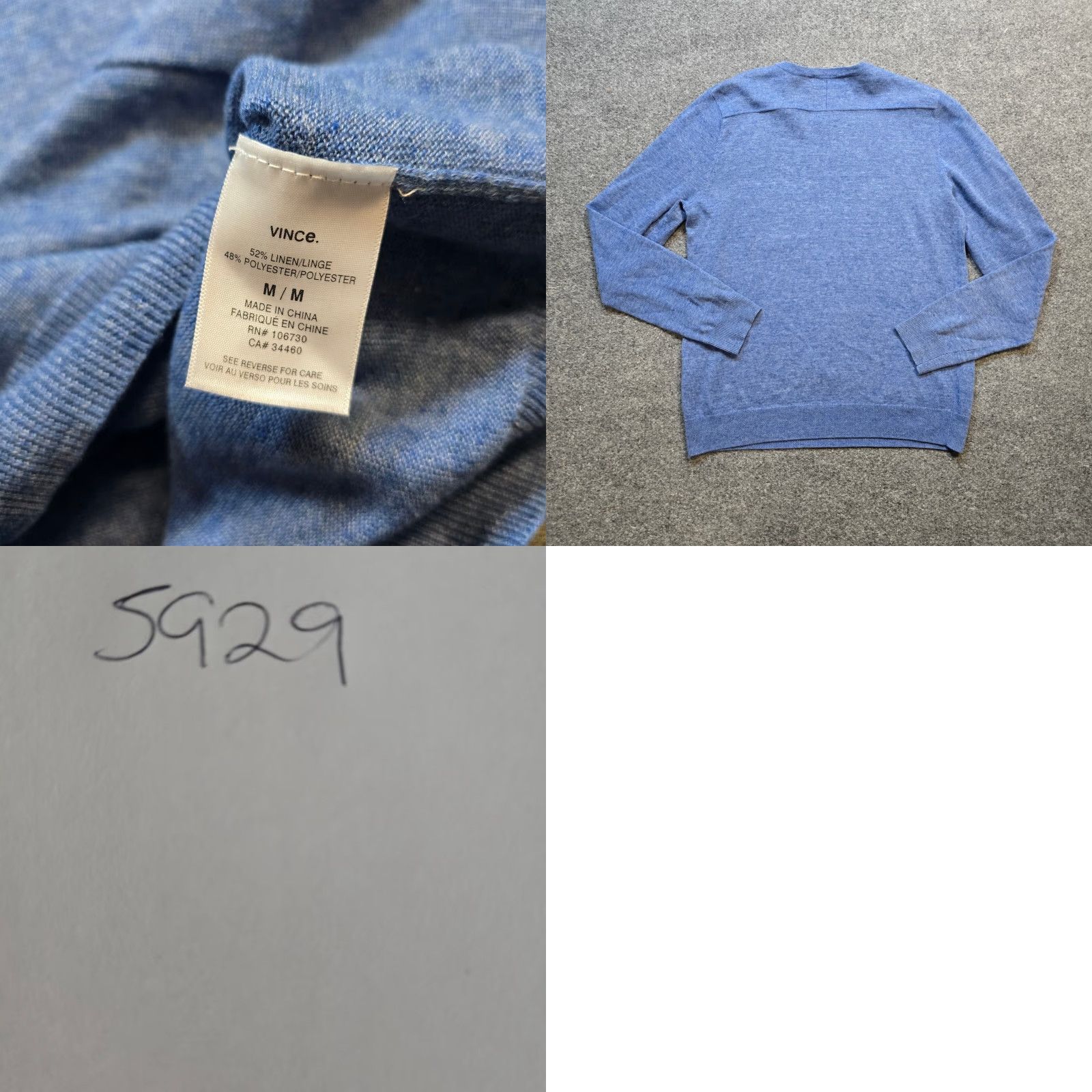 Vince Vince Sweater Men Size Medium Blue Linen Blend Knit V Neck Casual Career Shirt Size US M / EU 48-50 / 2 - 8 Thumbnail