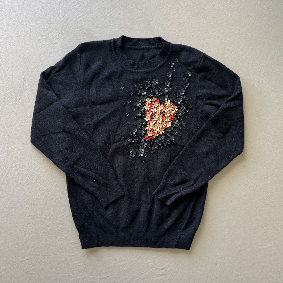 Other Heart Floral Appliqué Knit Sweater Size S / US 4 / IT 40 - 1 Thumbnail