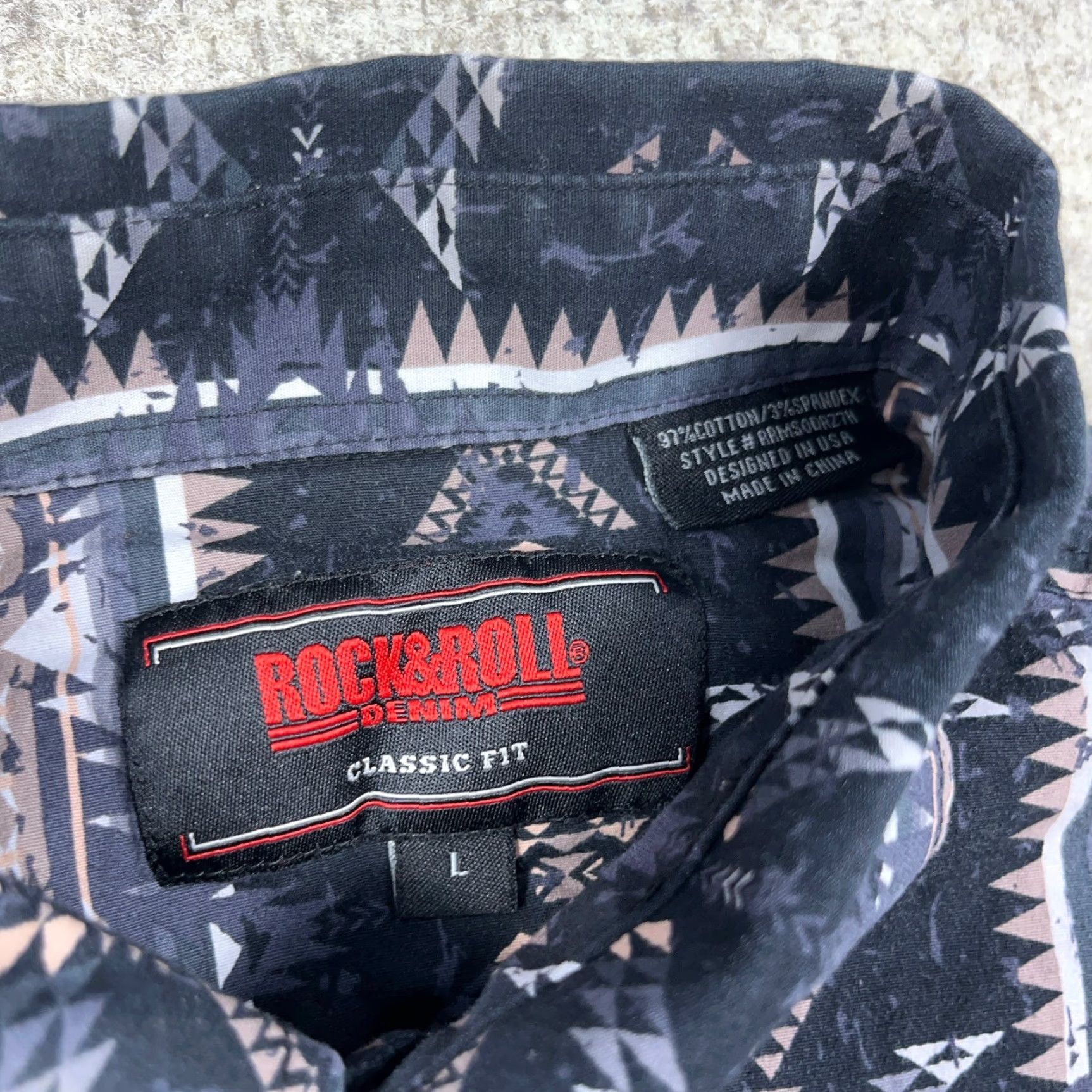 Denime Rock & Roll Denim Shirt Men Large Gray Southwestern Aztec Western Classic Fit Shirt Size US L / EU 52-54 / 3 - 4 Thumbnail