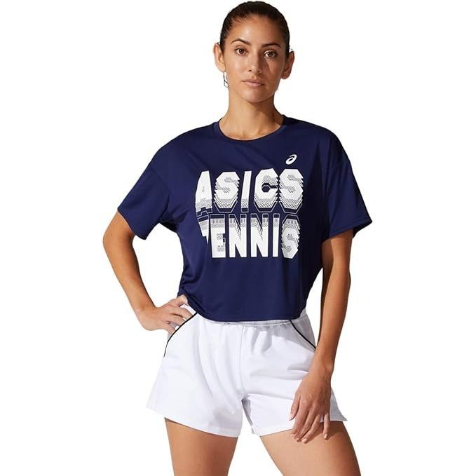 Asics ASICS Women's Court Graphic Cropped Tennis Tee, Navy, S Size S / US 4 / IT 40 - 2 Thumbnail