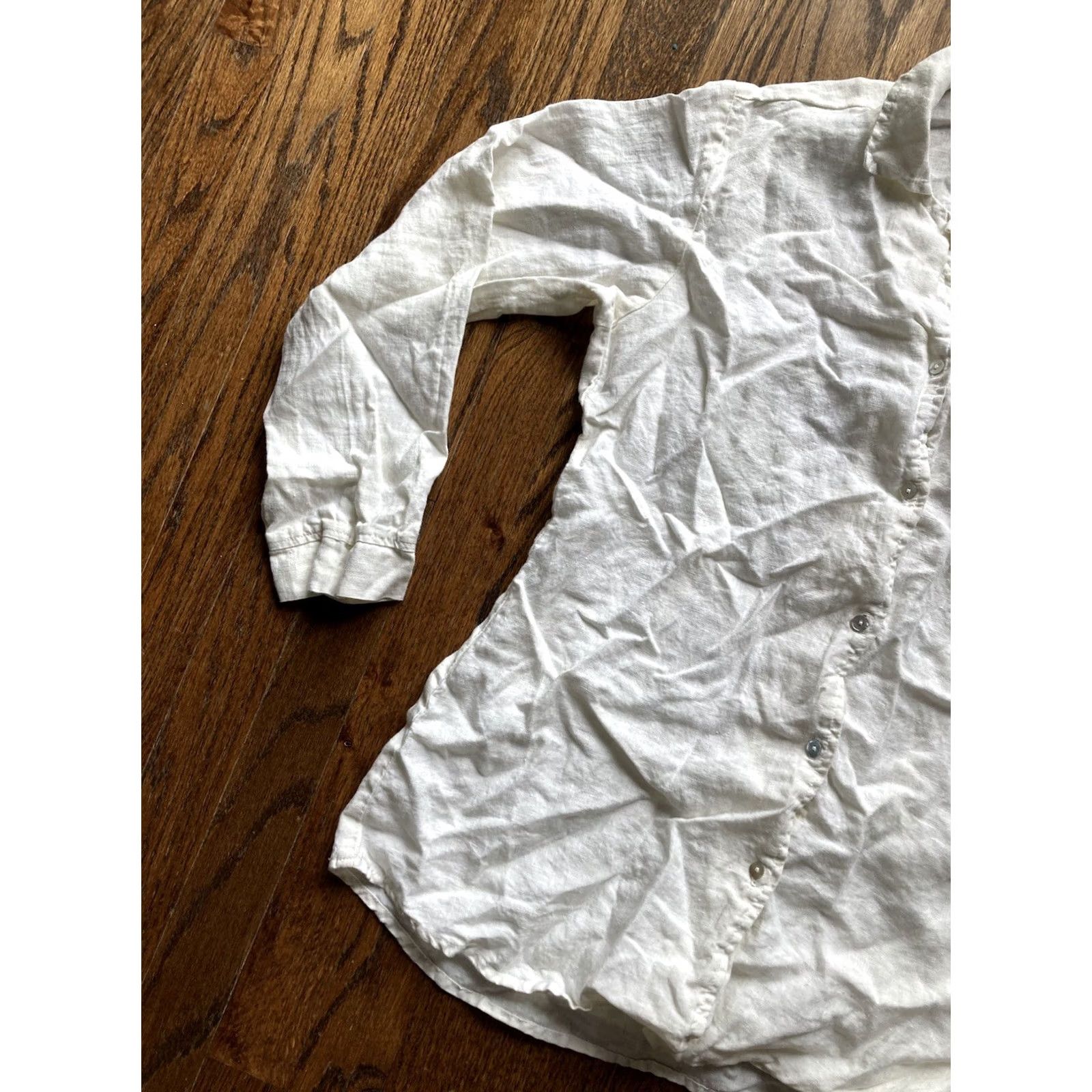 Bell Bella Notte Tunic Shirt XS Womens Ivory Button-Up 100% Linen USA Made Quiet Luxury Size XS / US 0-2 / IT 36-38 - 2 Thumbnail