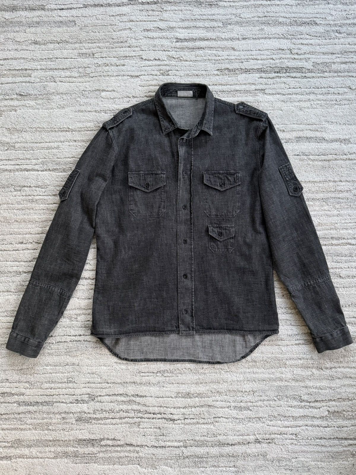 Dior SS04 ‘Strip’ Denim Military Shirt Size US XL / EU 56 / 4 - 1 Thumbnail