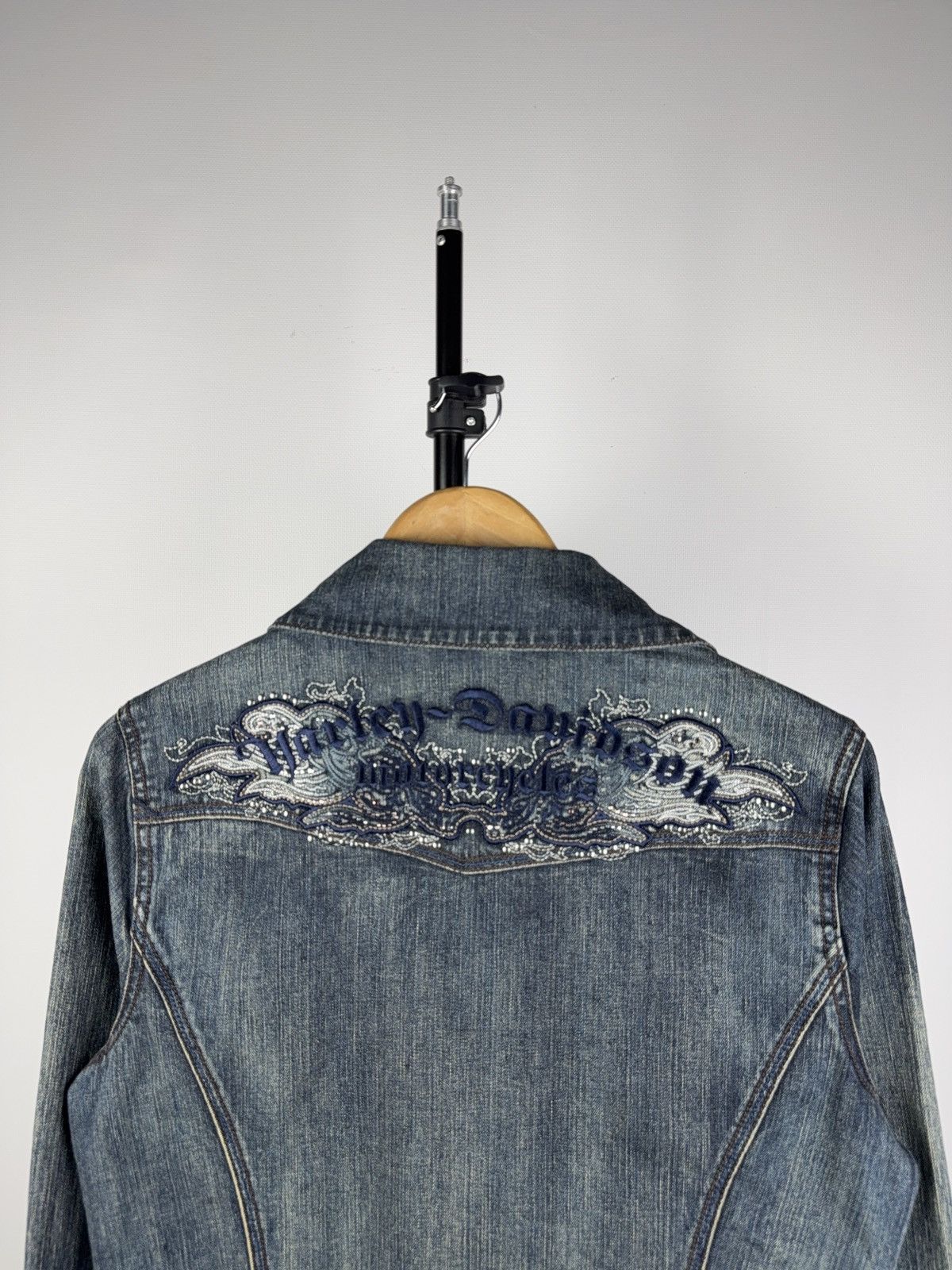 Harley Davidson Vintage 00s Harley Davidson USA LOGO Denim Biker Jacket Size L / US 10 / IT 46 - 7 Thumbnail