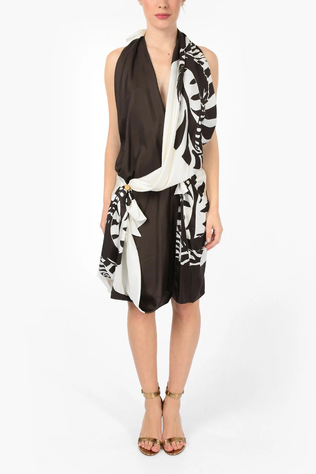 Bottega Veneta og1mm0426 Draped Halterneck Dress in Brown Size S / US 4 / IT 40 - 1 Thumbnail