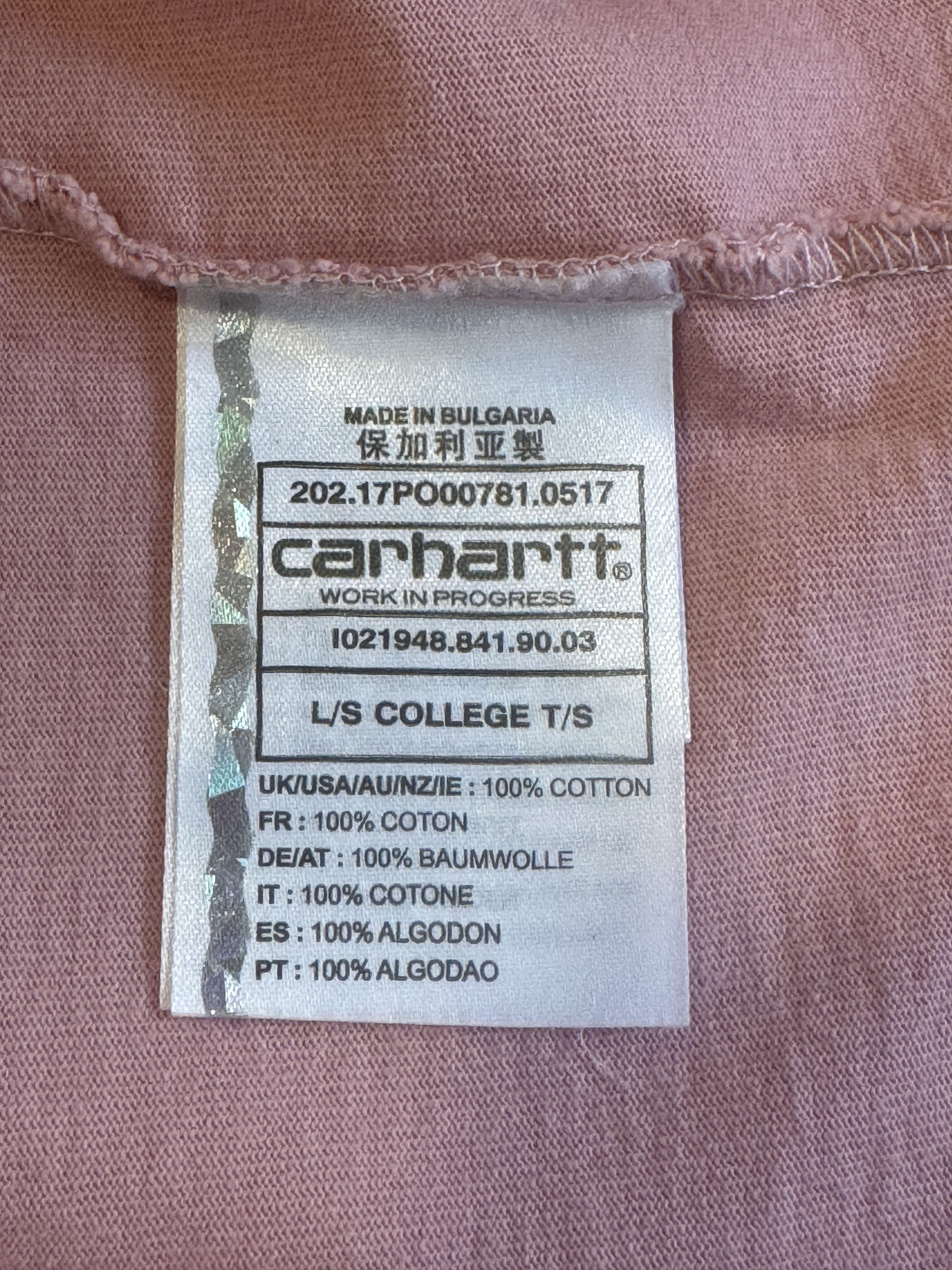 Carhartt Wip Pastel Pink Carhartt WIP Long sleeve College T-Shirt- Medium Size US M / EU 48-50 / 2 - 3 Thumbnail