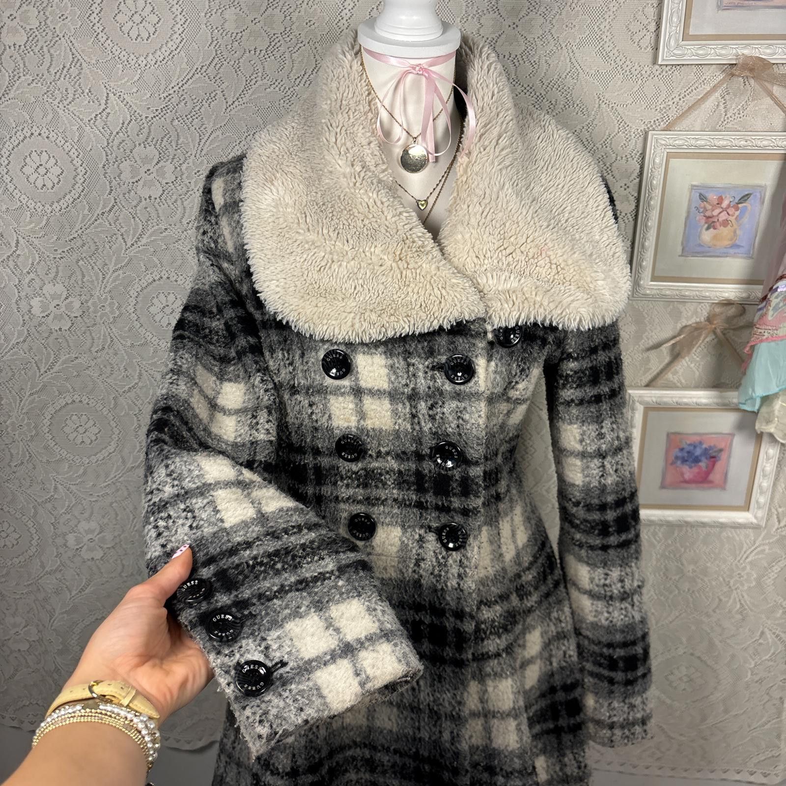 vintage fur plaid grunge guess jacket