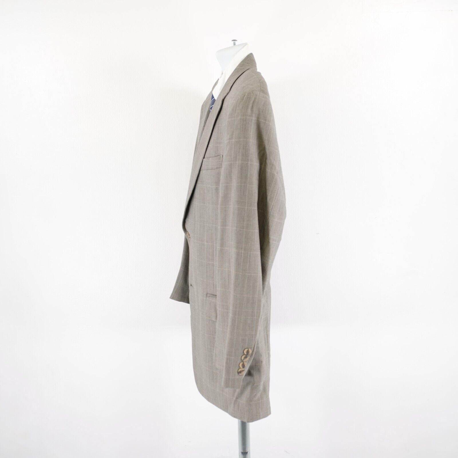Tommy Hilfiger Tommy Hilfiger Worsted Wool Tan Plaid W/ Blue Windowpane 40R Size 40R - 5 Thumbnail