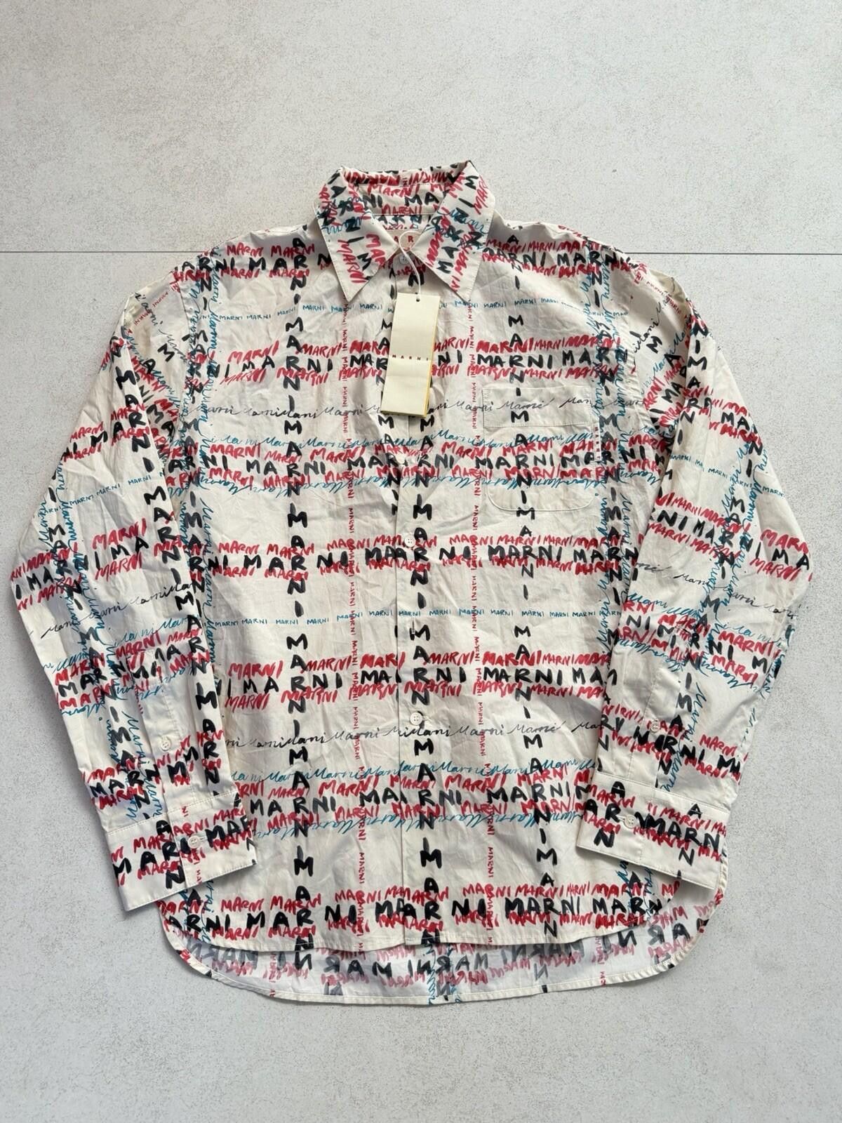 Marni Marni Scribble Logo Button Up Shirt White Size 46 New $870 Size US M / EU 48-50 / 2 - 1 Thumbnail