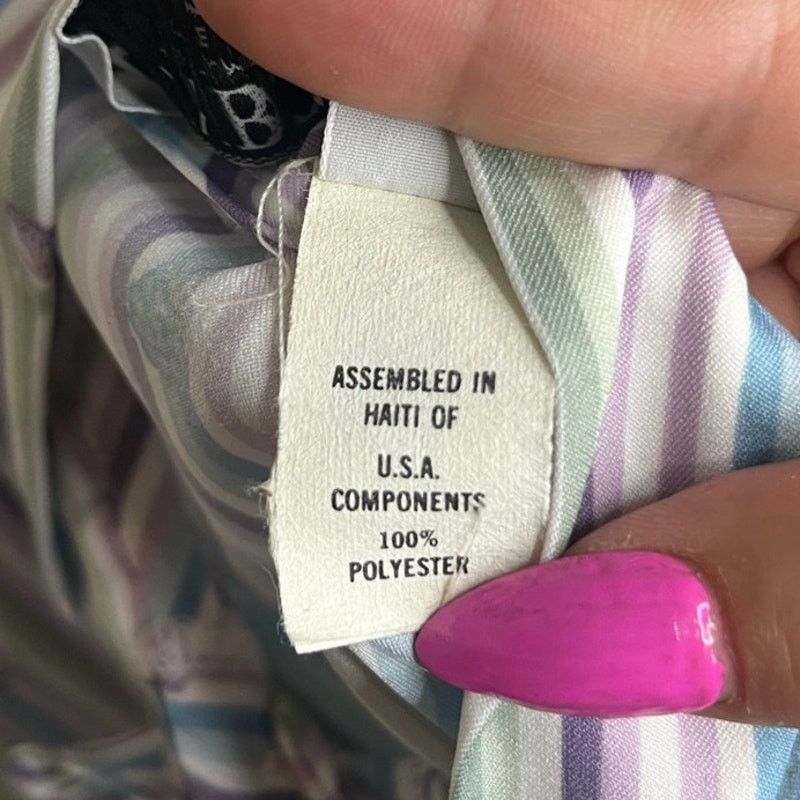 Vintage Vintage 70s Striped Purple Blue Top Berry Bow Blouse Large Size L / US 10 / IT 46 - 6 Thumbnail